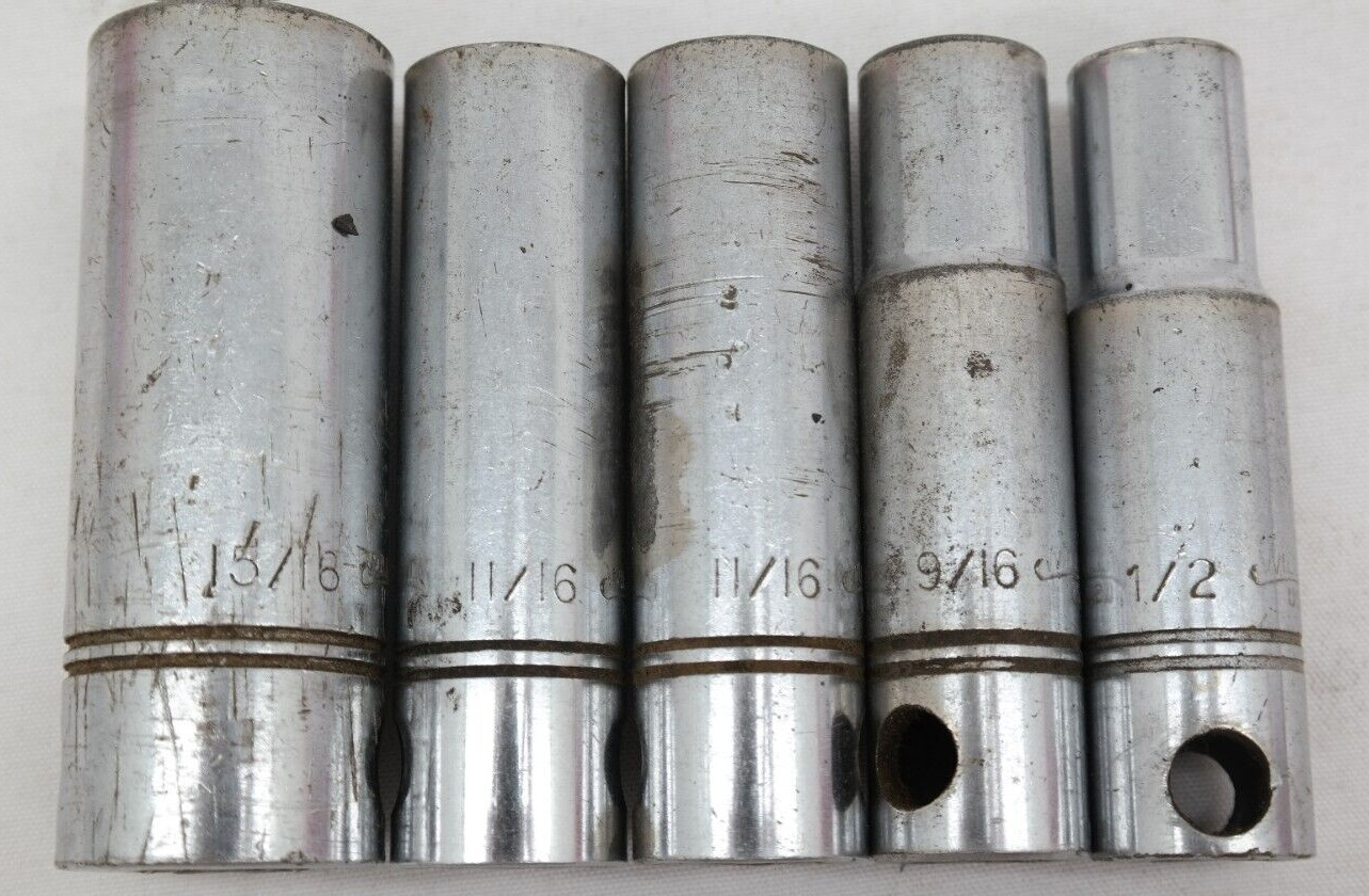 Williams 1/2″ Drive 12 Point Deep Sockets Sizes 15/16, 11/16, 9/16, 1/2 Lot of 5
