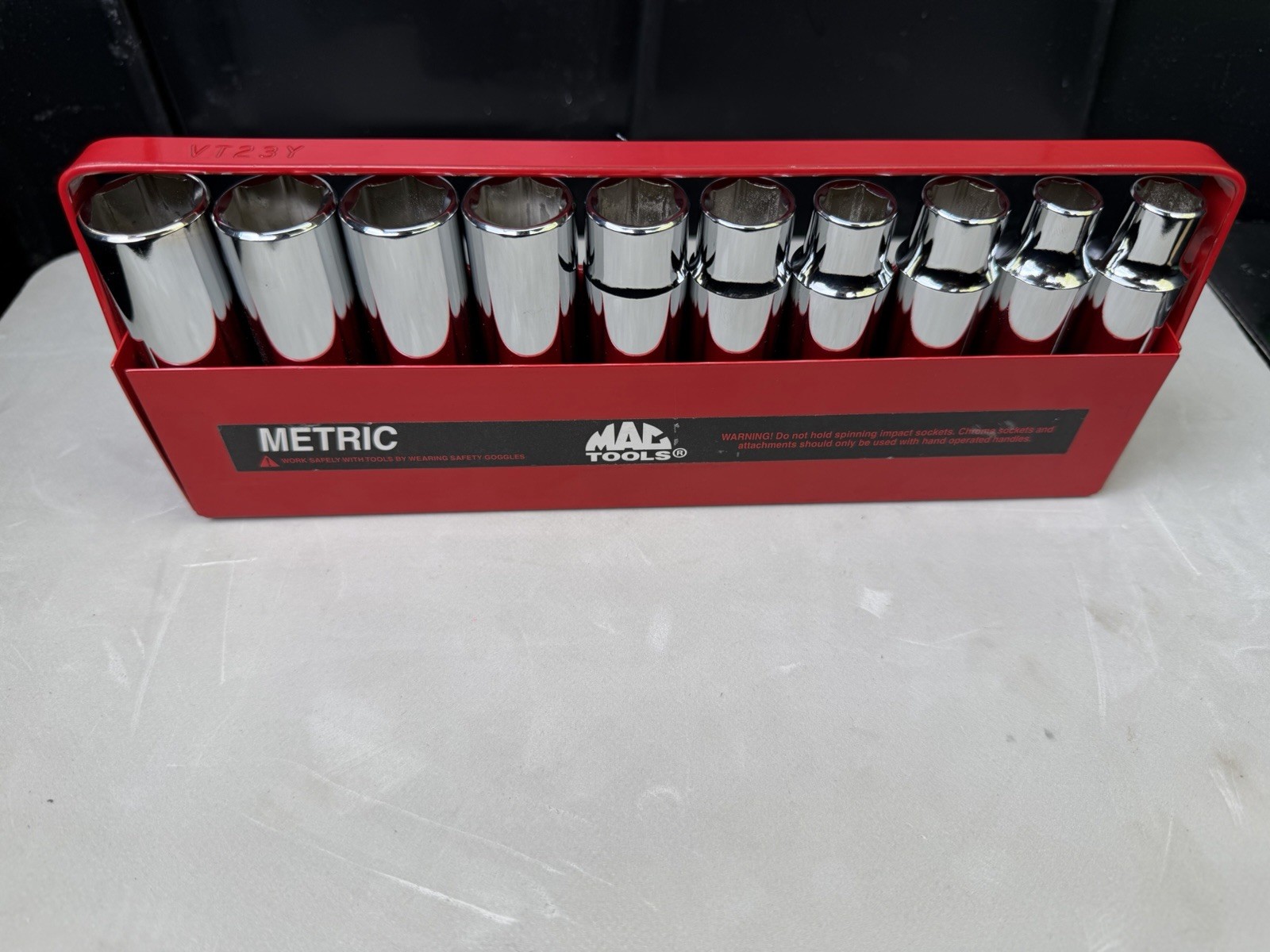 MAC tools 1/2″ drive chrome metric deep socket set, 10-19mm. SVDM106TR. New.