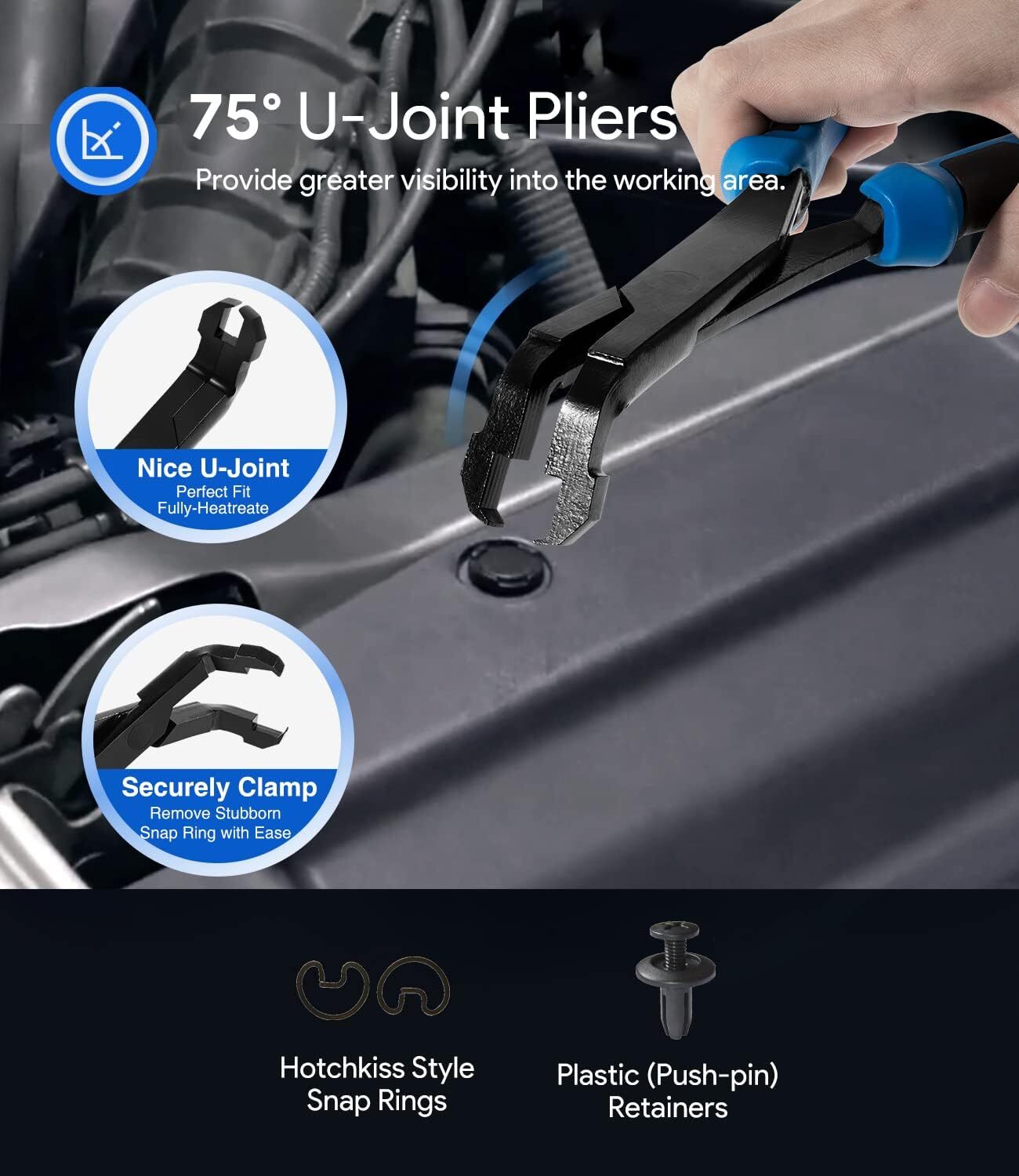 70301 ANGLED U-JOINT SNAP RING PLIERS FOR AUTOMOTIVE AND MEDIUM DUTY CARS TRUCKS