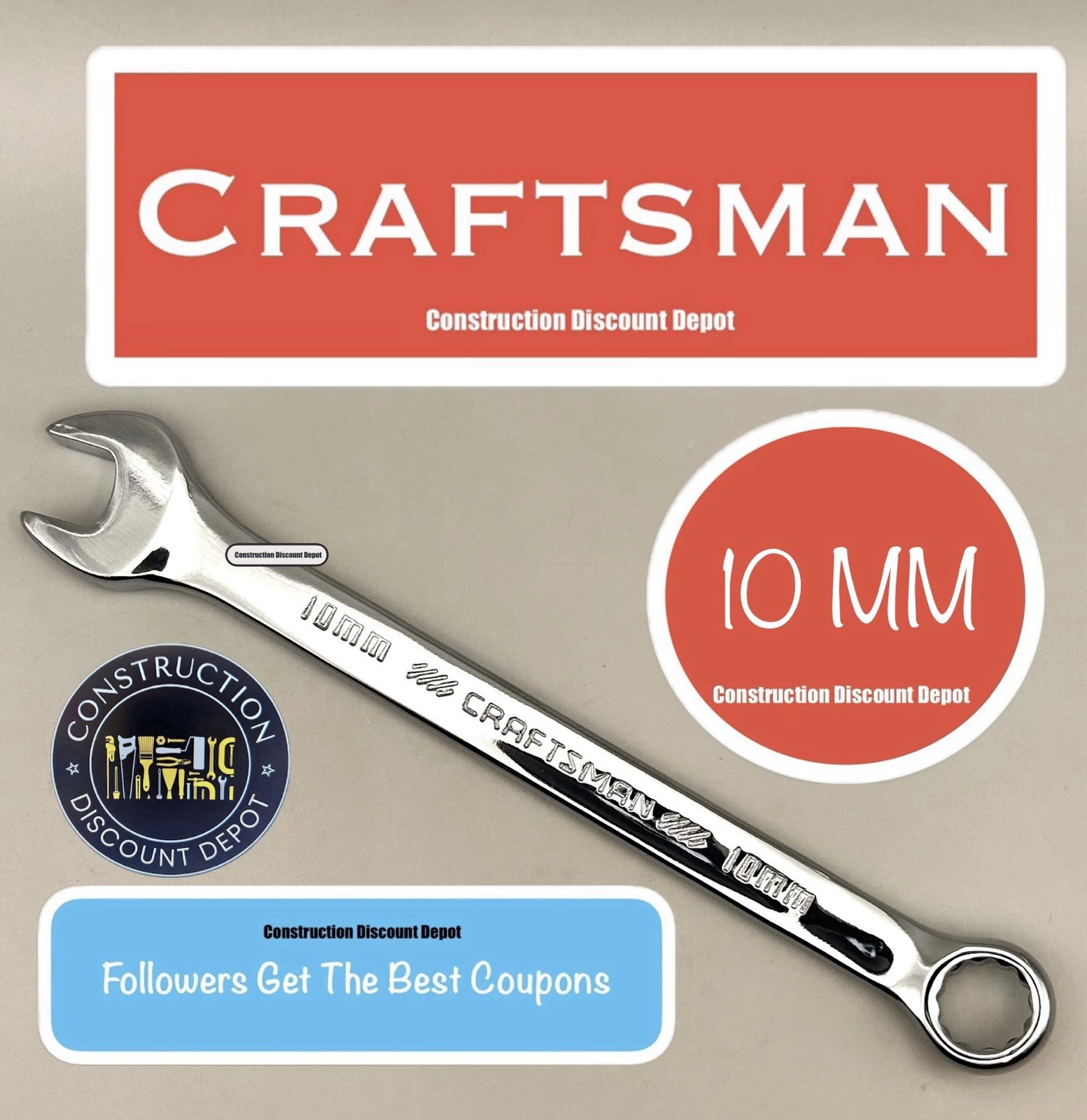 CRAFTSMAN Combination Wrench, SAE / Metric, 10mm CMMT42914 Polished Chrome