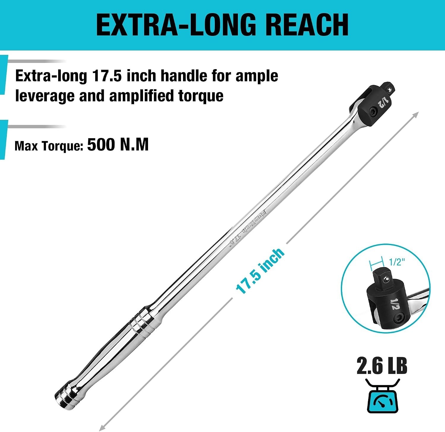 17.5-Inch Heavy Duty Breaker Bar with 240° Flex Head – 1/2» Drive
