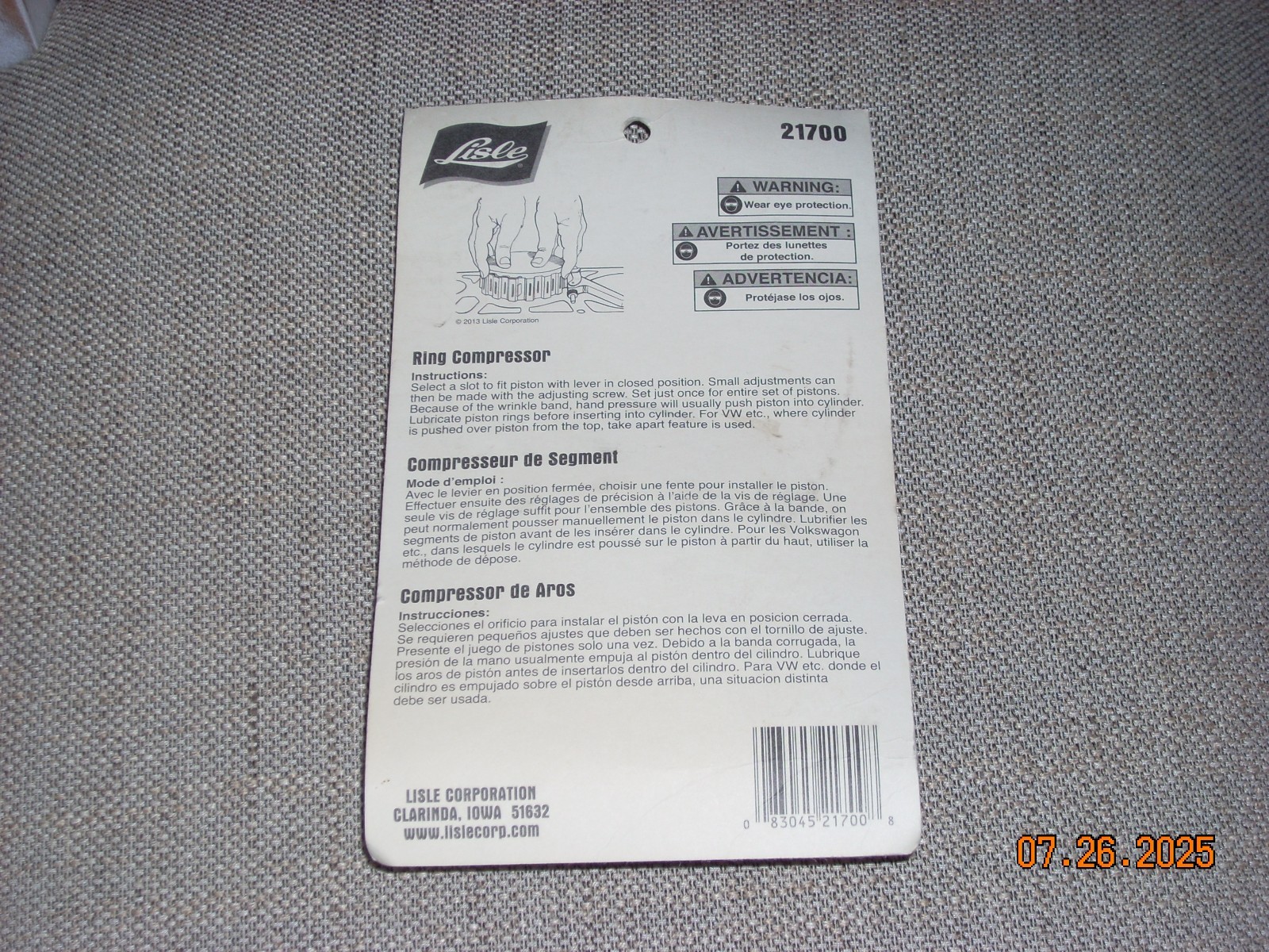 Brand New LISLE 21700 PISTON RING COMPRESSOR 3 TO 5 IN. WRINKLE BAND