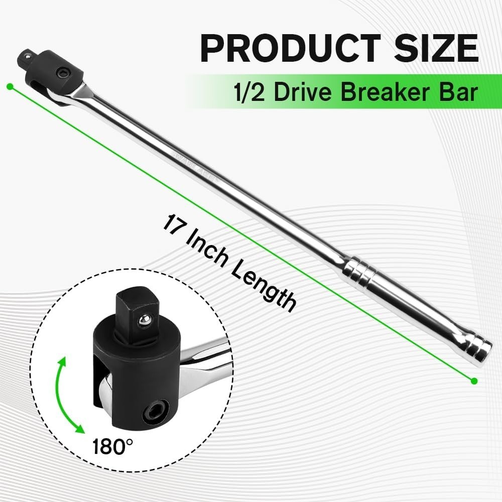 SWANLAKE 1/2 Drive Breaker Bar, 17.5″ Length, CR-V Steel