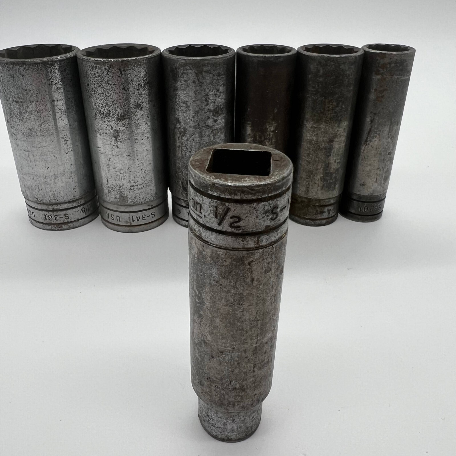 7 Vintage Snap-on Deep Socket 1/2 Driv S-201 S-341 S-361 S-301 S-241 S-261 S-101