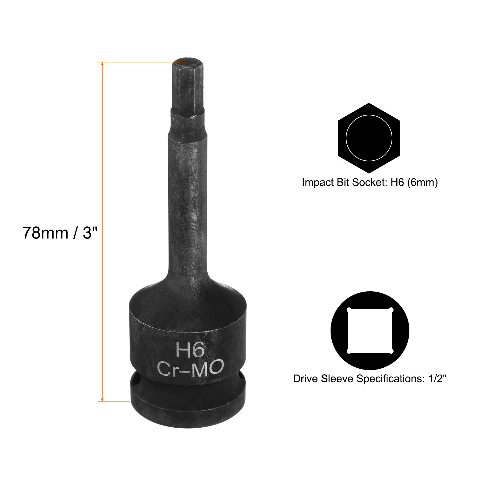 2pcs H6 (6mm) Hex Impact Bit Socket 1/2″ Drive Hex Screwdriver Socket Adapter