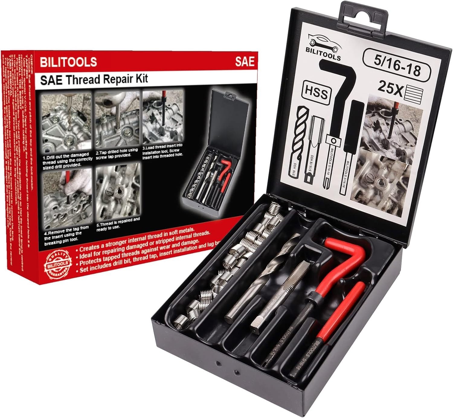 Durable 5/16-18 Thread Repair Kit – HSS Drill & Inserts for Stronger Connections