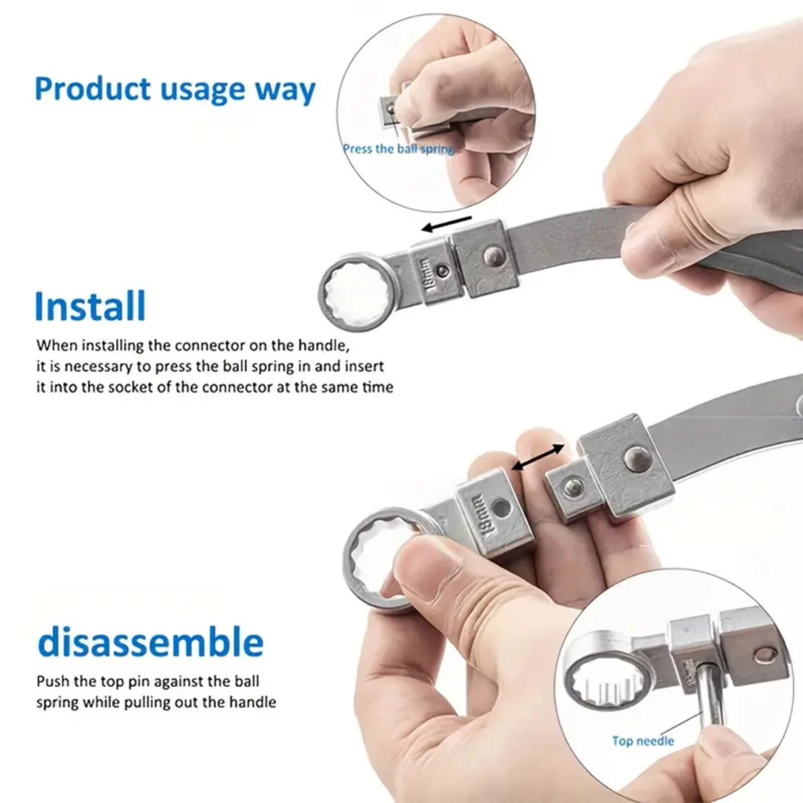 15PC Auxiliary Belt Tensioner Pulley Wrench 12-19mm Screw Removal Tool E10-18