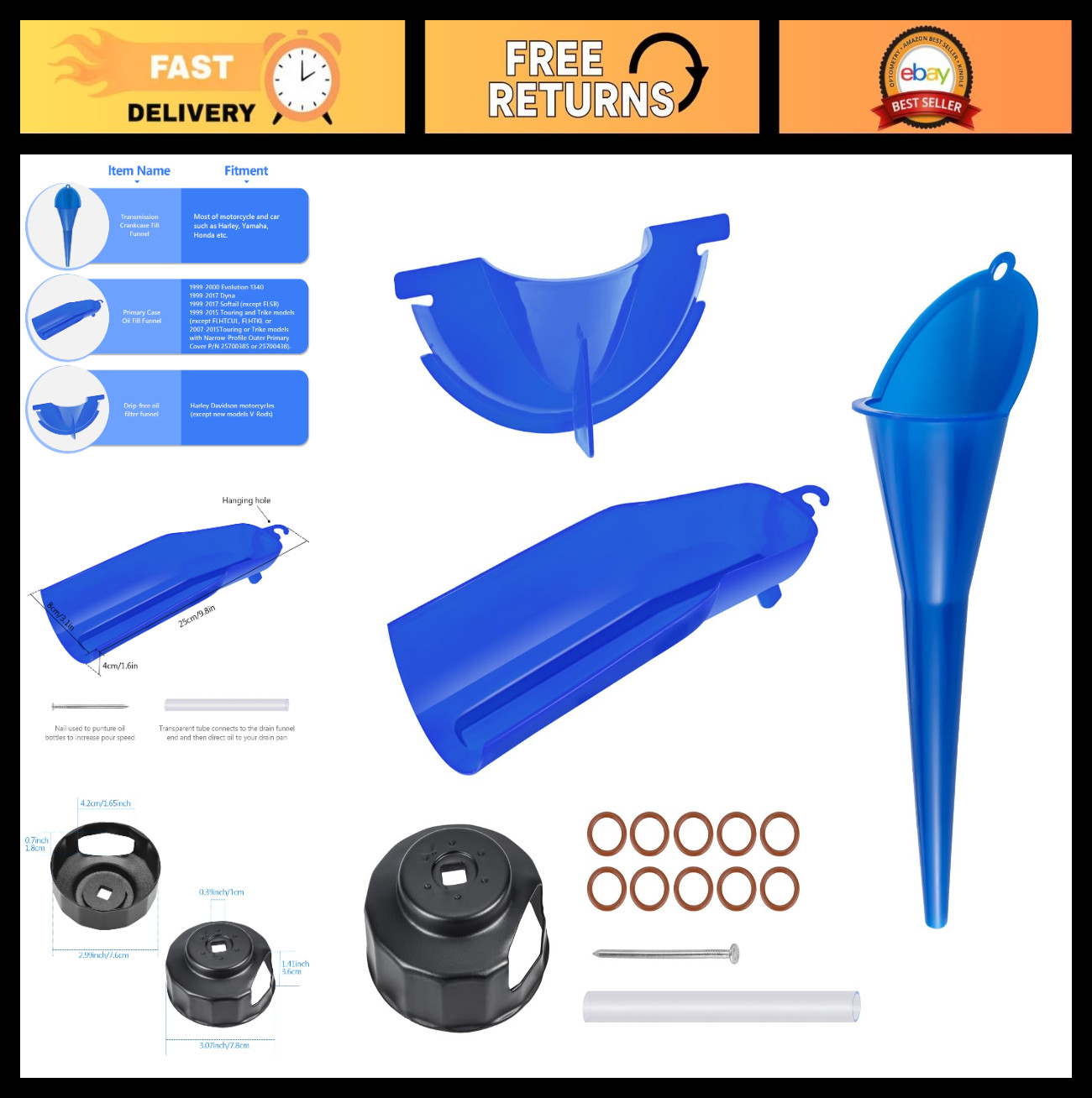 Motorcycle Oil Filter Wrench Set & Drip-Free Funnel for Harley Touring & Sportst