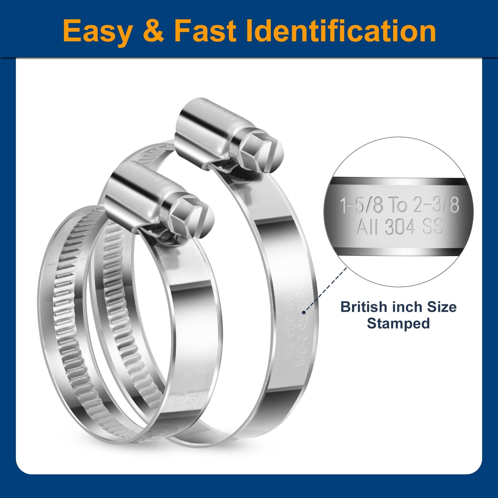 Non-Slip Stainless Steel Worm Gear Hose Clamps SAE#4(3/8 To 5/8), Metallic