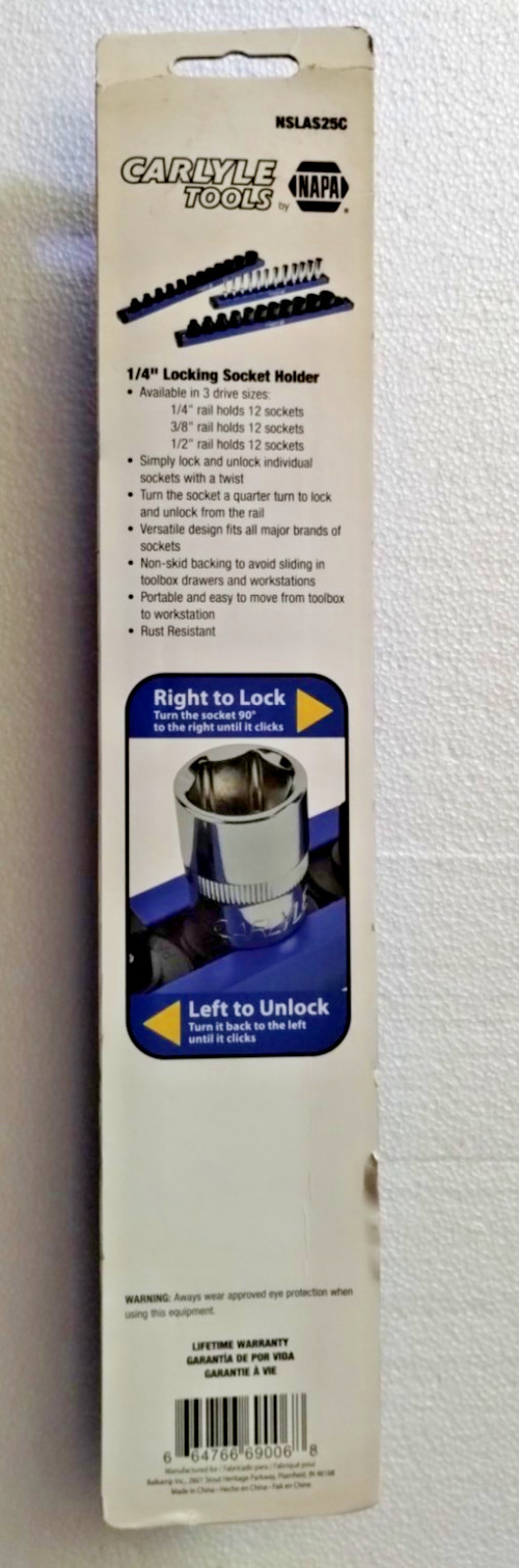 Carlyle Twist Lock Socket Holder Rail Holds 12 1/4″ Drive Sockets