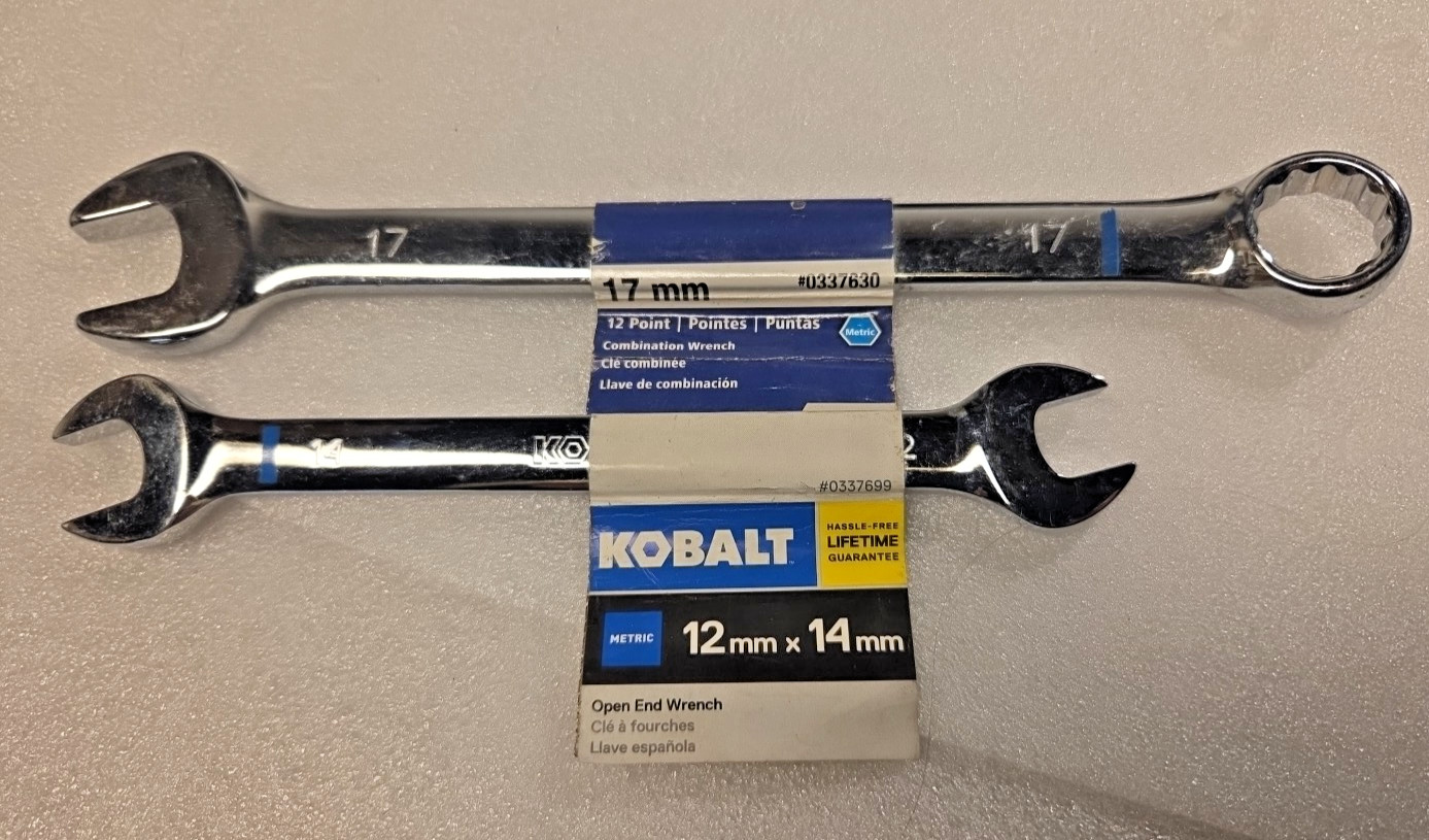 Lot of 2 Kobalt Wrenches 17mm 12 Point Combination + Open End 12mm 14mm