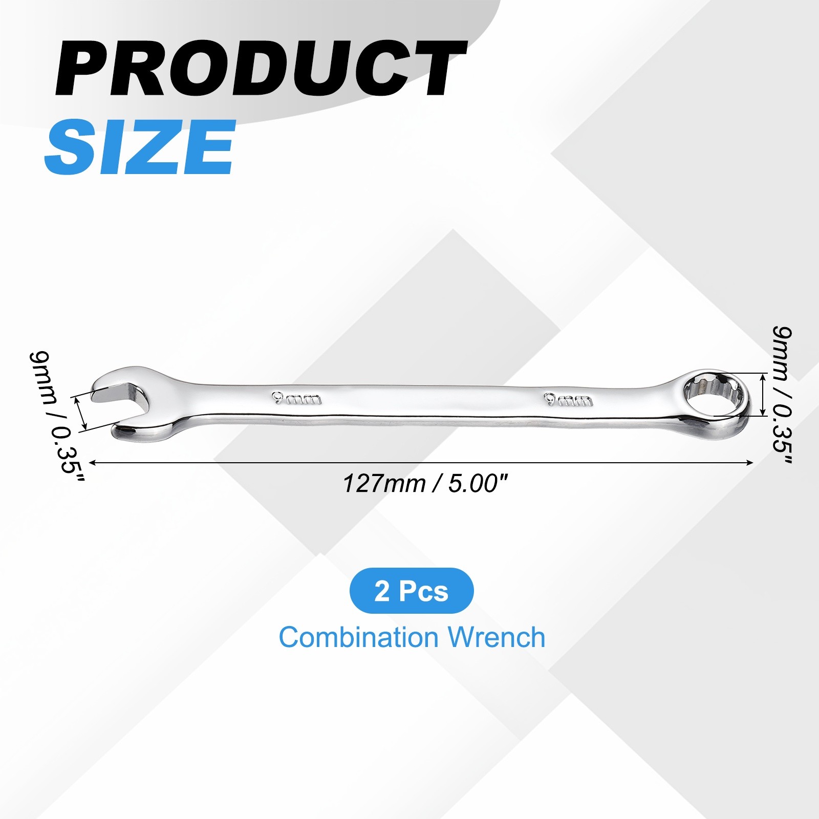 9mm Metric Combination Wrench, | Silver CR-V Steel, 2-Piece