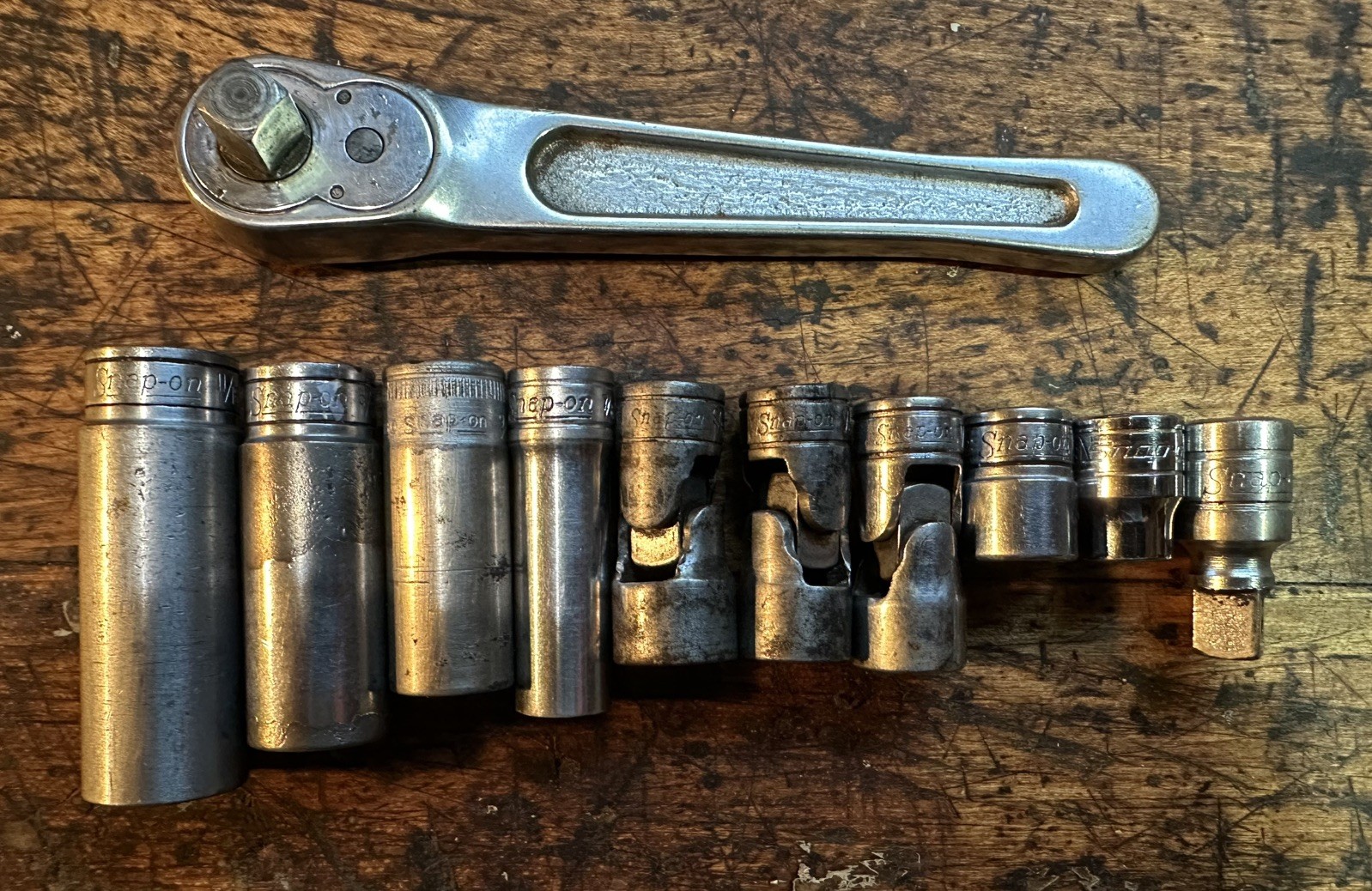 SNAP ON 11 pcs 3/8 Drive Set, 1-3/8 Ratchet, 9-Sockets, plus 1- 1” Extension