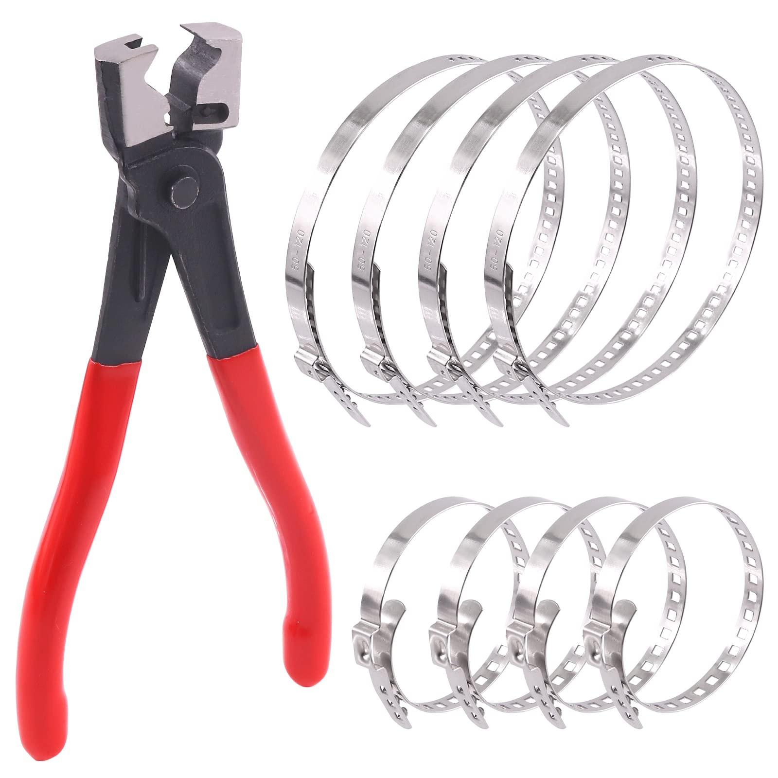9Pcs Hose Clamp Pliers with CV Boot Kit, Small and Black, Red, Silver