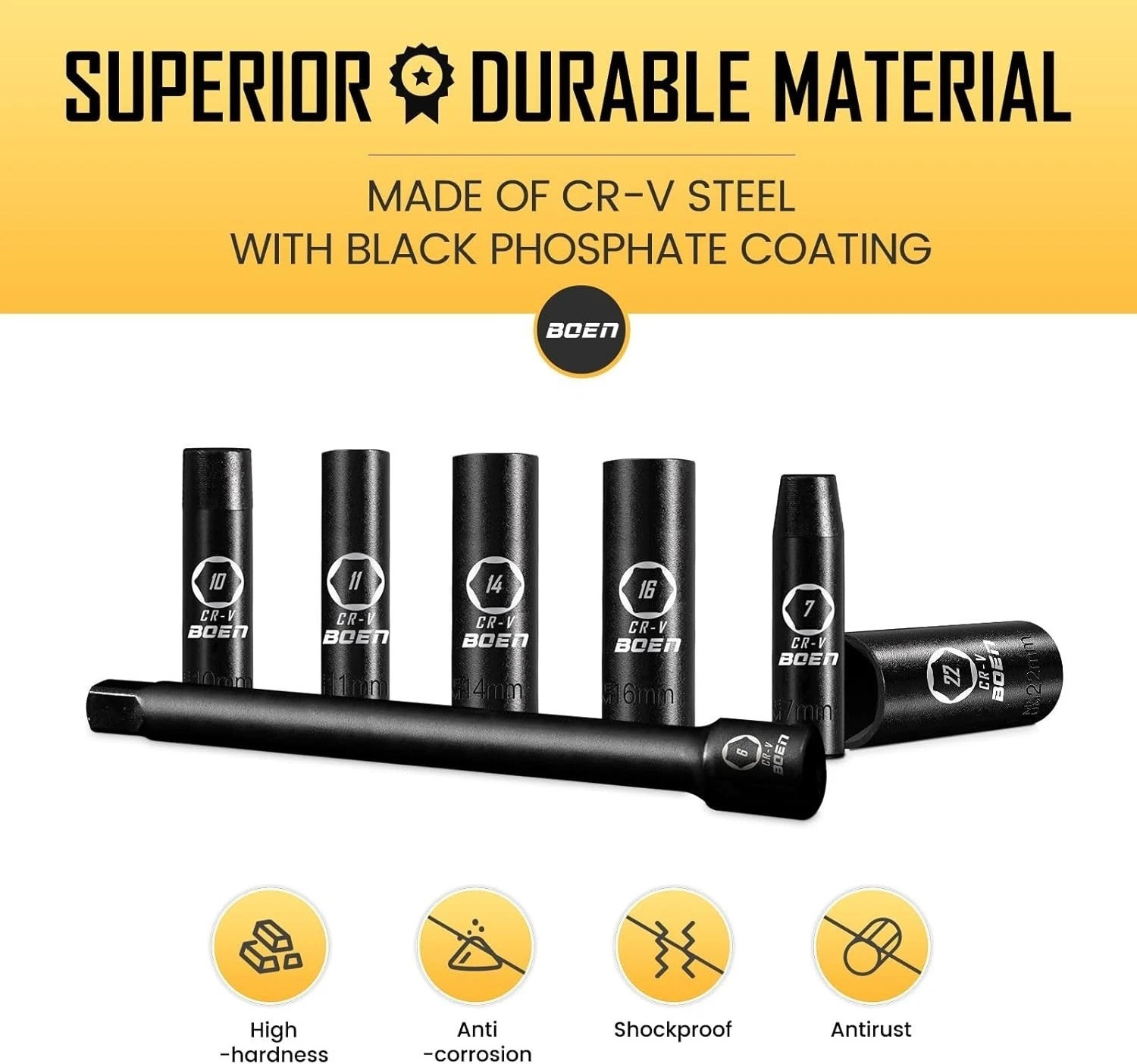 16-Piece Metric Impact Socket Set 7-22mm with Extensions in Heavy-Duty Case