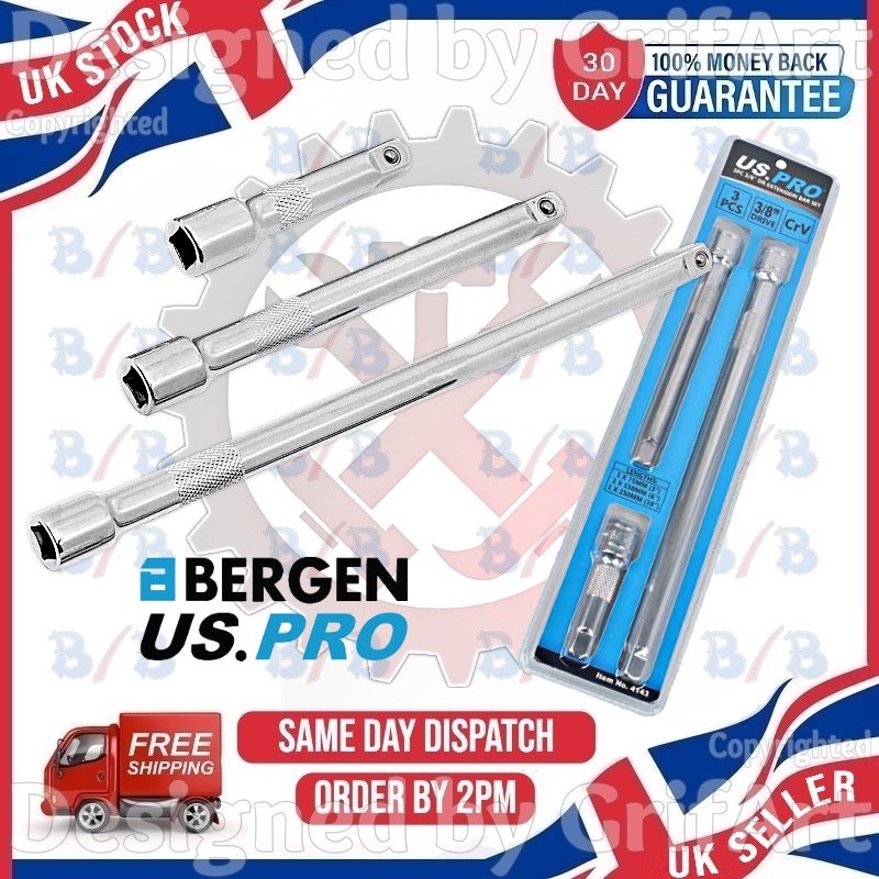 3PC 3/8″ DRIVE SOCKET EXTENSION BAR SET LONG HANDLE TOOL 3″ 6″ 9″ MECHANICS