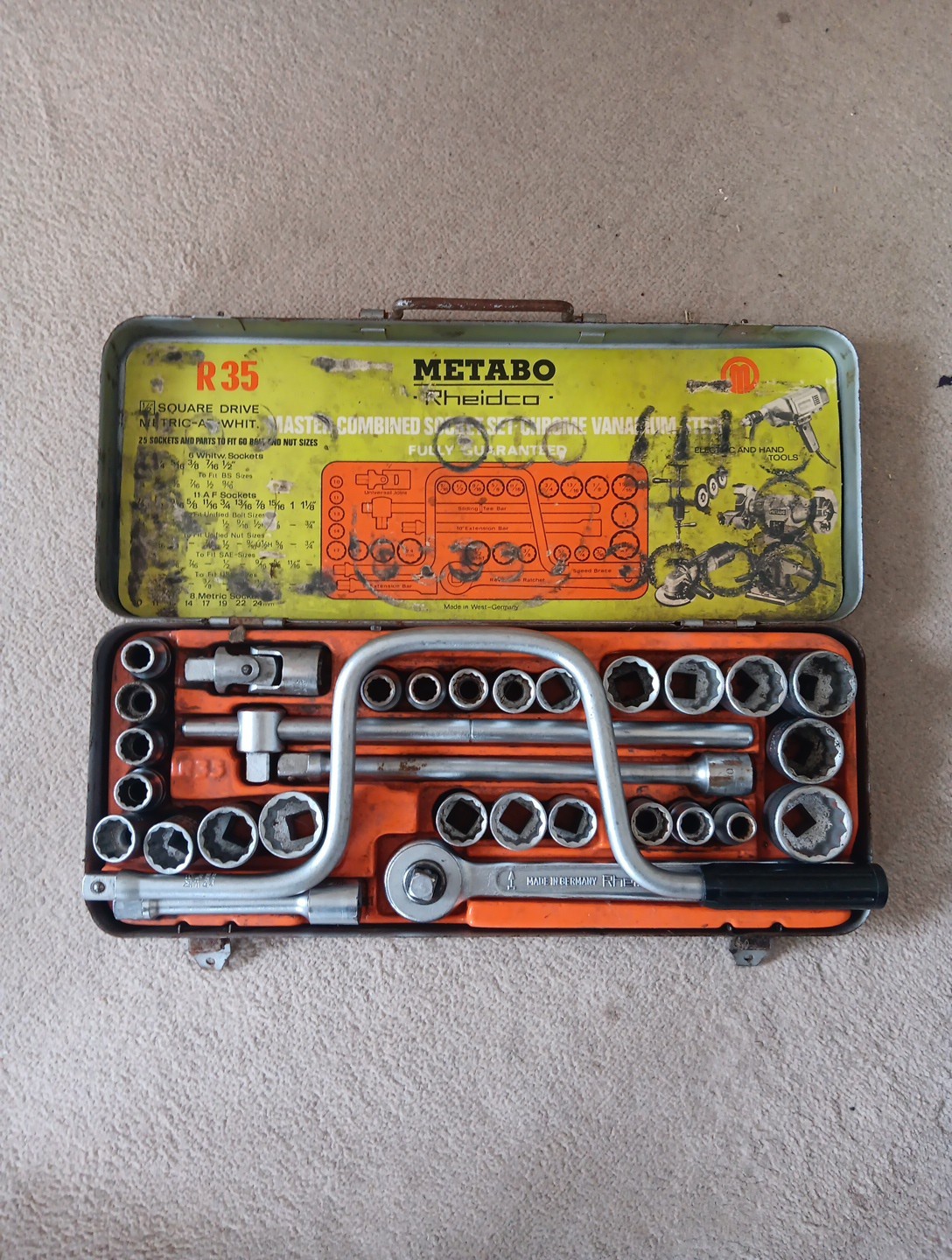Metabo Rheidco R35 1/2″ Drive Socket Set A/F – WHIT & Metric MADE IN W-GERMANY