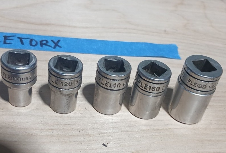 Snap On 5 Piece FLE 3/8” Chrome Inverted Torx Sockets – E10,E12,E14,E16,E18