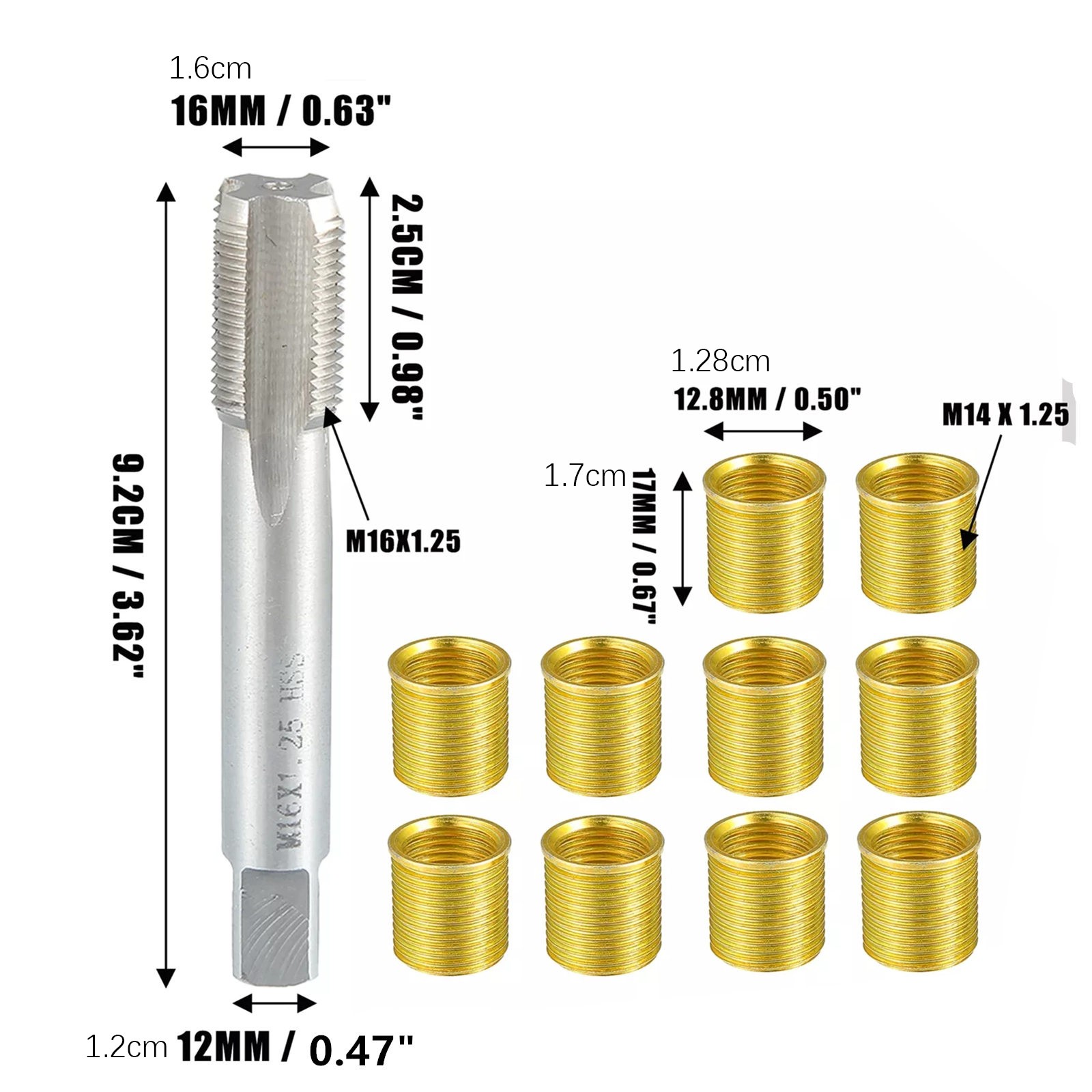 1Set Spark Plug Thread Repair Tool Accessories with M14x1.25Thread Inserts