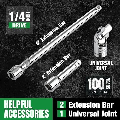 24-Piece 1/4″ Drive Socket Set, SAE, Ratchet, SuperKrome Finish, EVA Organizer