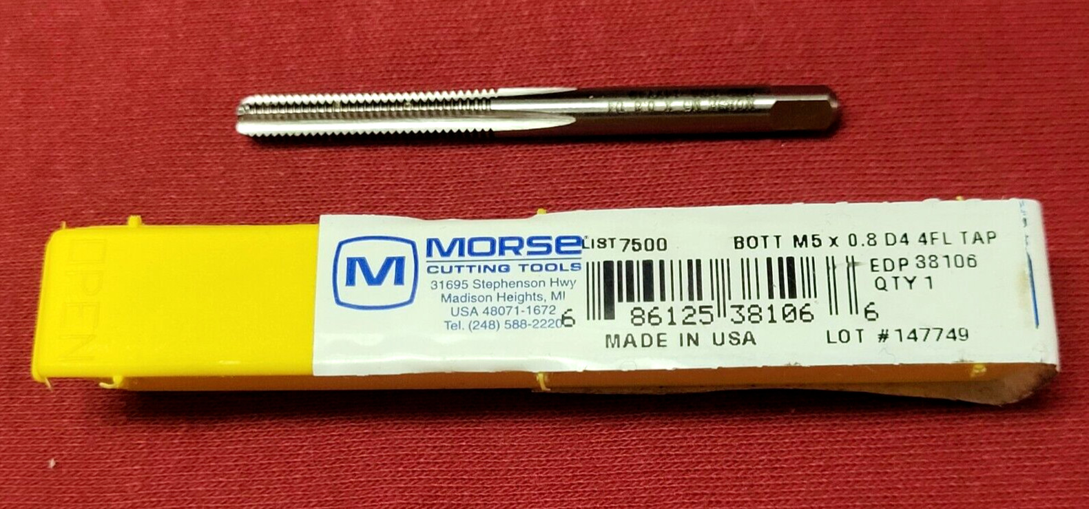 M5 X 0.8 5MM Bottom Tap Morse MT3838106 HSS Hand Tap USA D4 Metric