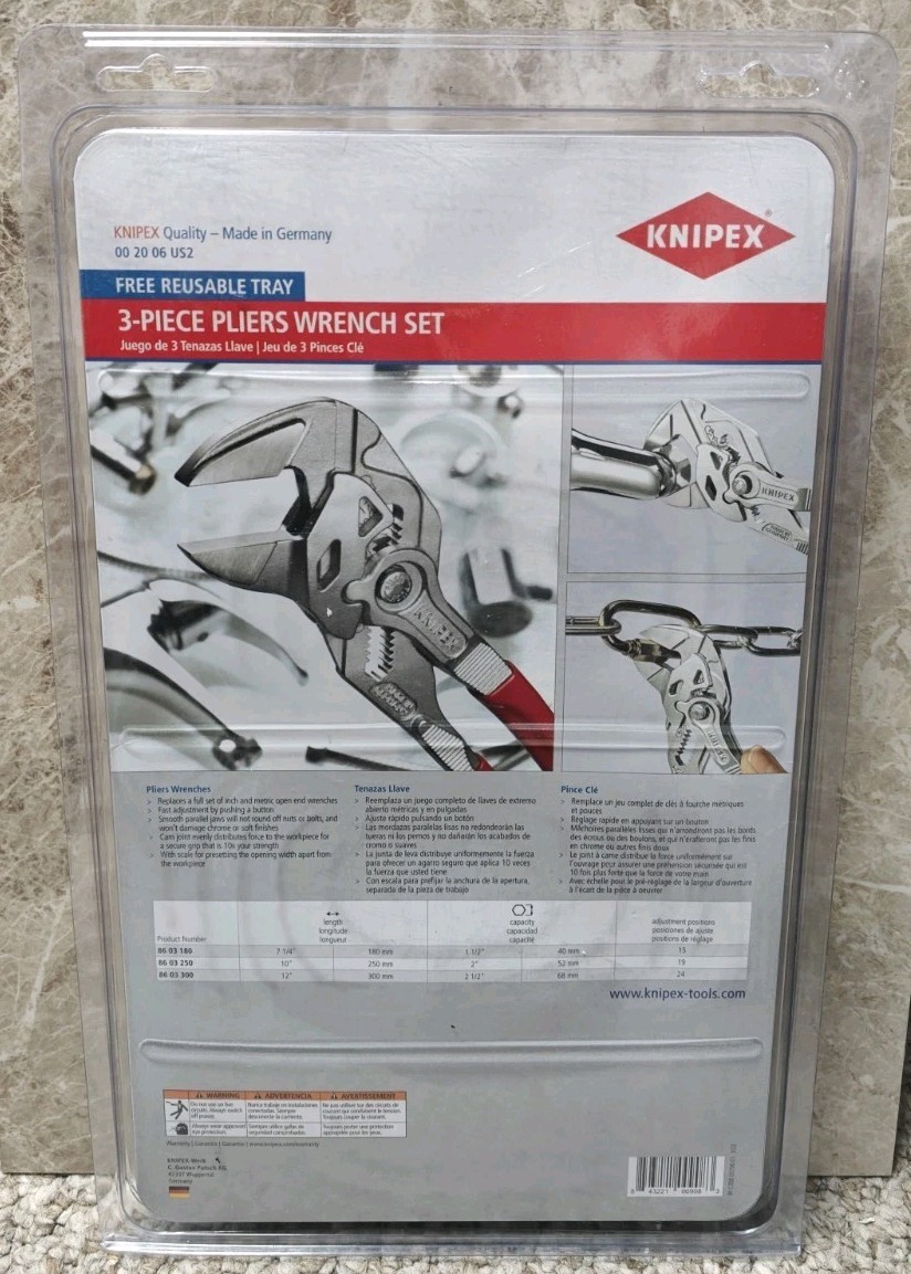 KNIPEX 002006Us2 Multi-Purpose Pliers 3 Piece Smooth Jaw Plier Set – NEW!!!!!