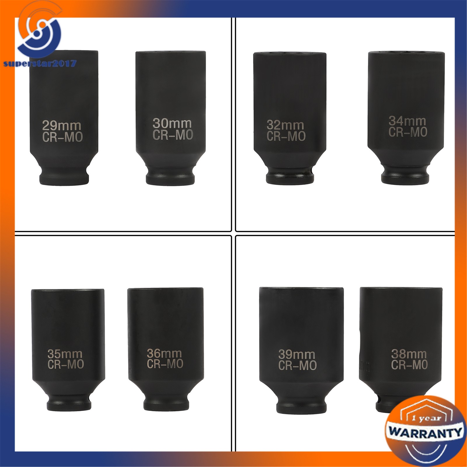 1/2″ Impact Socket Set 12Point 1″ to 1-1/2″Drive Deep Spindle Axle Nut 8PCS