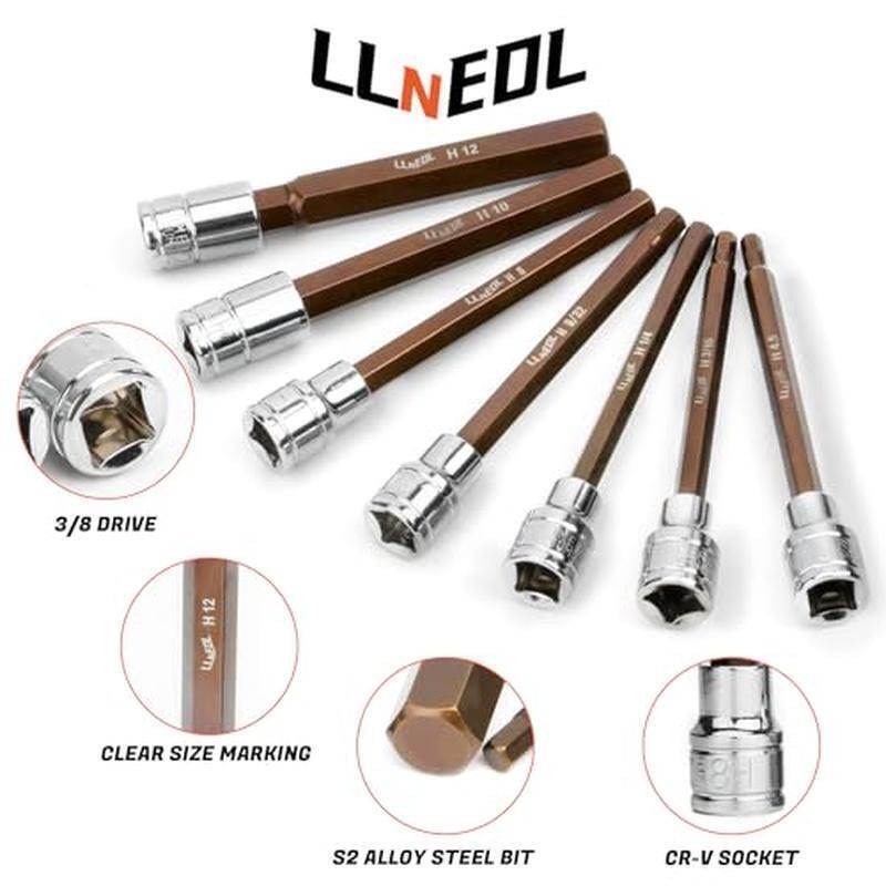 3/8 Inch Drive Long Allen Hex Bit Socket Set 19PC Standard SAE & Metric Sockets