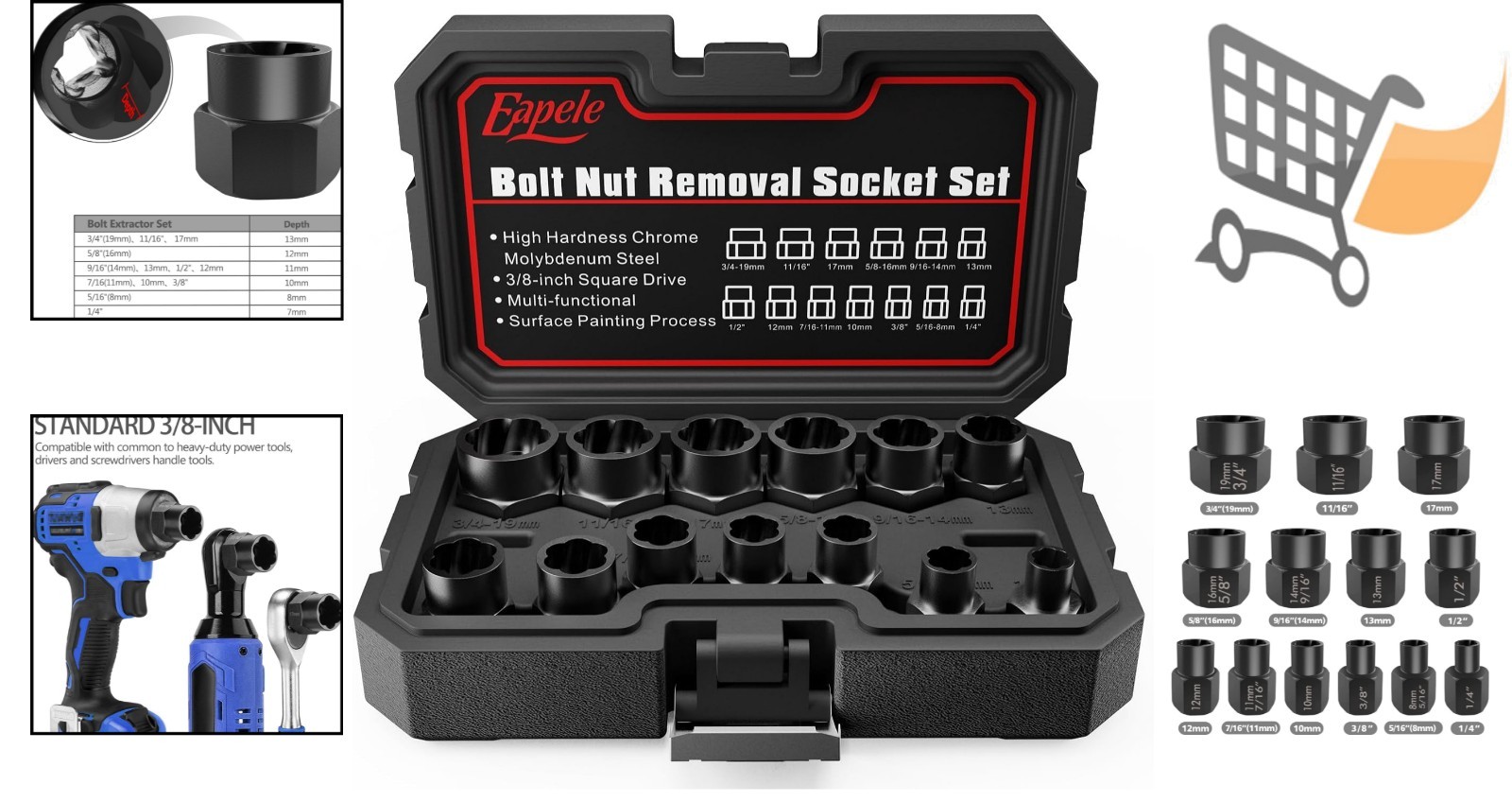 13pcs Bolt Extractor Set Stripped Nut Remover Twist Sockets for 3/8″ Drive