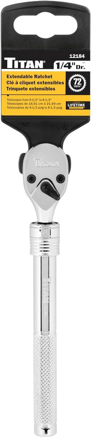 Titan Tools 72-Tooth Extendable Ratchet 1/4″ Drive X 6-1/2″ To 9-1/2″ 12184