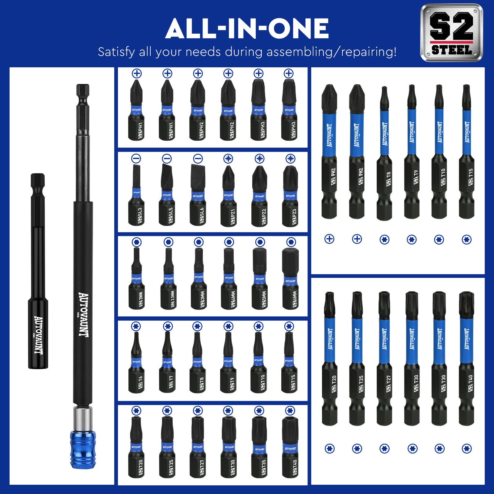 80PC Magnetic Impact Nut Driver Set Power Bit Screwdriver SAE Metric 1/4» DIY
