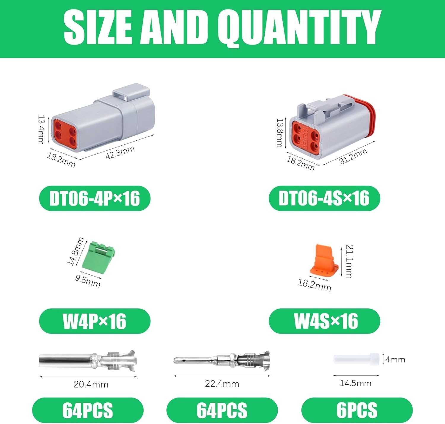 198 PCS Deutsch DT Grey 4 Pin Connectors 16 Set, Waterproof 16 set, 4