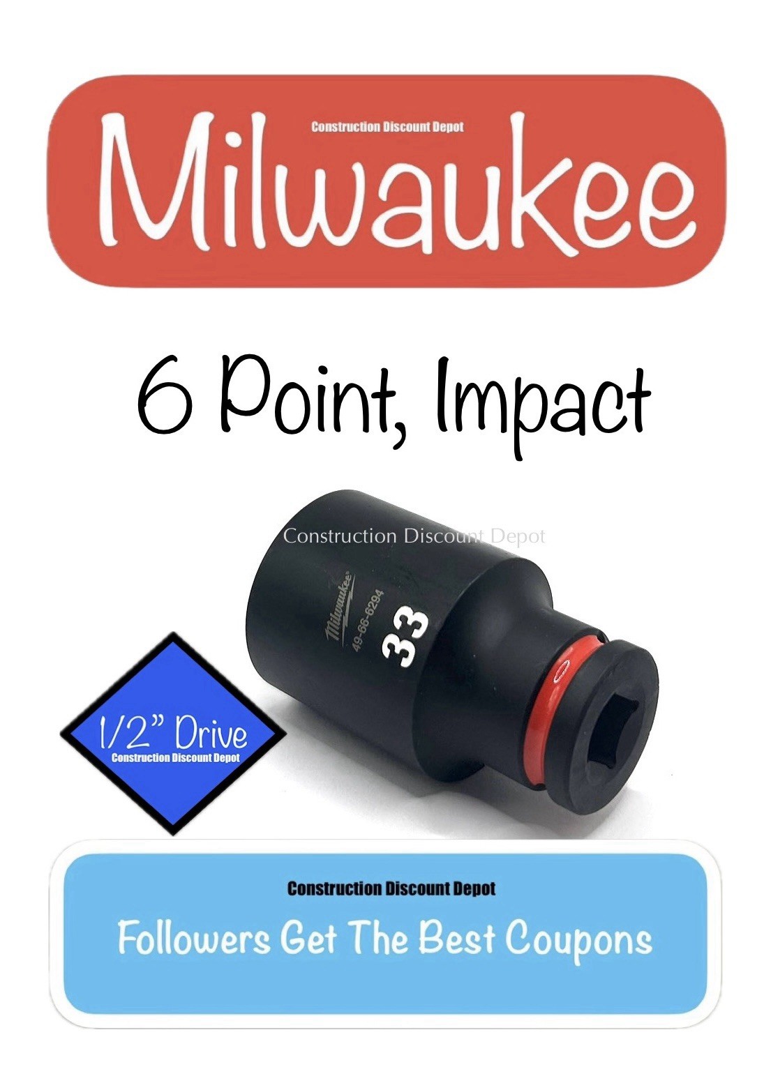 Milwaukee Tool SHOCKWAVE Impact Duty 1/2″Drive 33MM Deep 6 Point Socket 33 mm