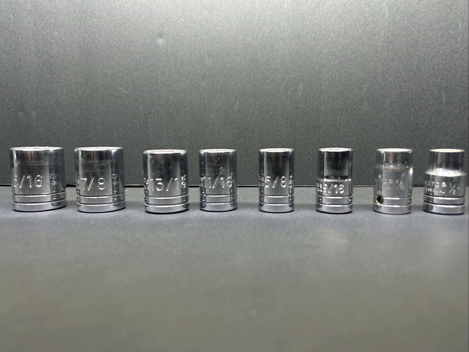 8 Proto 1/2″ Drive 7/8, 15/16, 13/16, 11/16, 9/16 SAE Sockets Chrome 12 Pt USA