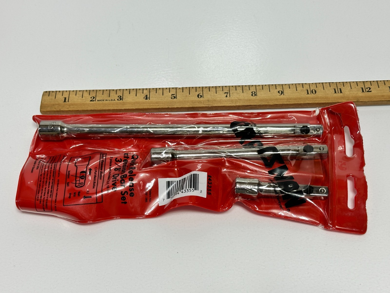 Craftsman USA NOS 43355 3pc 3/6/10” 3/8″ Dr. Quick Release Extension Bar Set