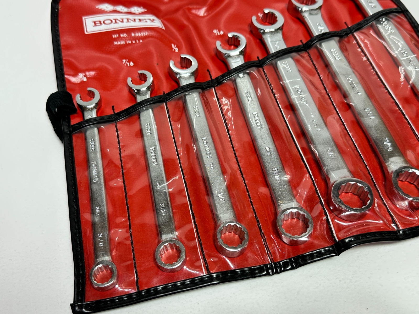 NOS Bonney Tools USA B-66257 7pc SAE 3/8-3/4” 12 Point Flare Nut Line Wrench Set