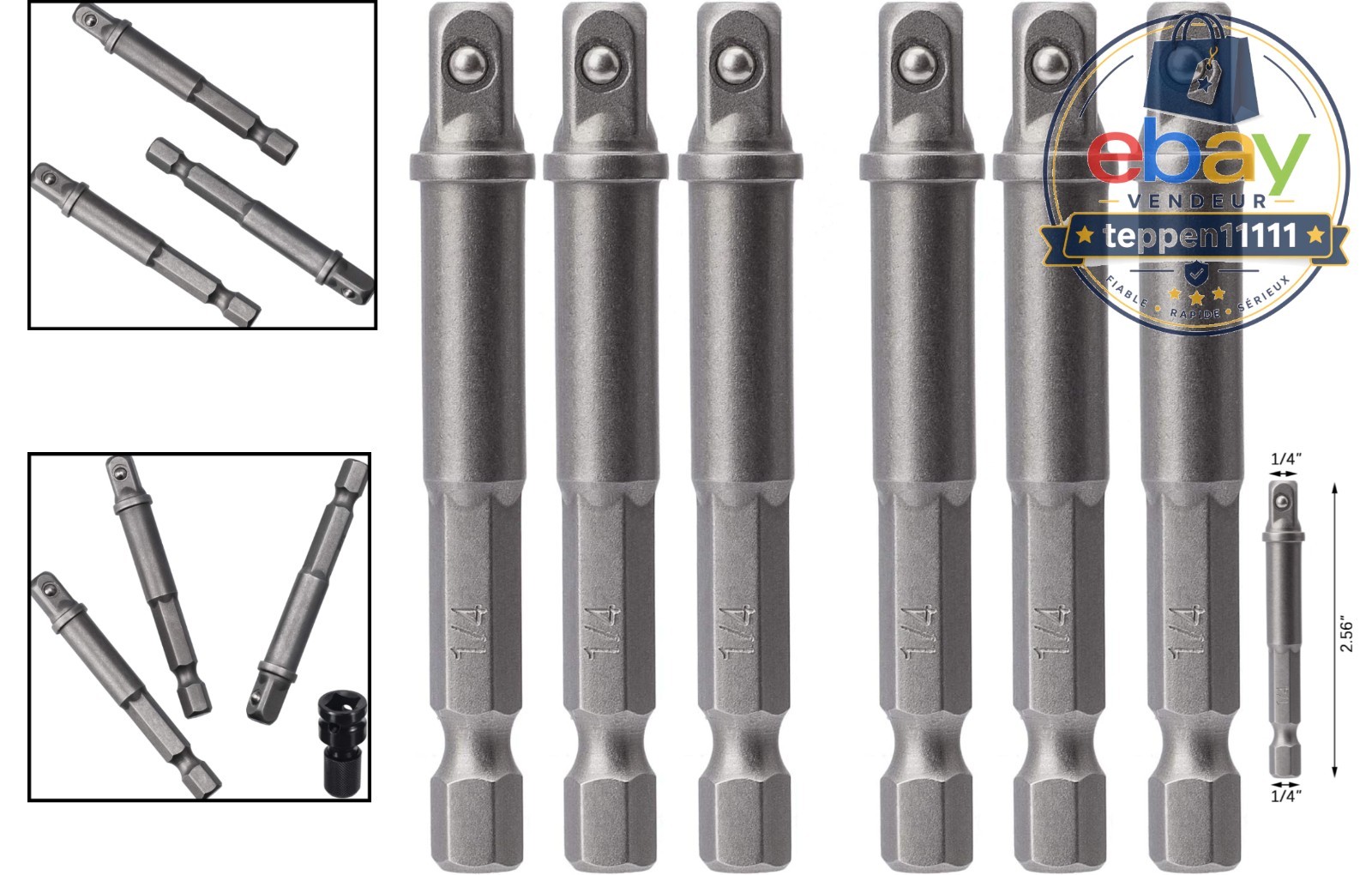 1/4 Inch Square Socket Adapter Bit Set 6 Pack Hex Shank Impact Driver