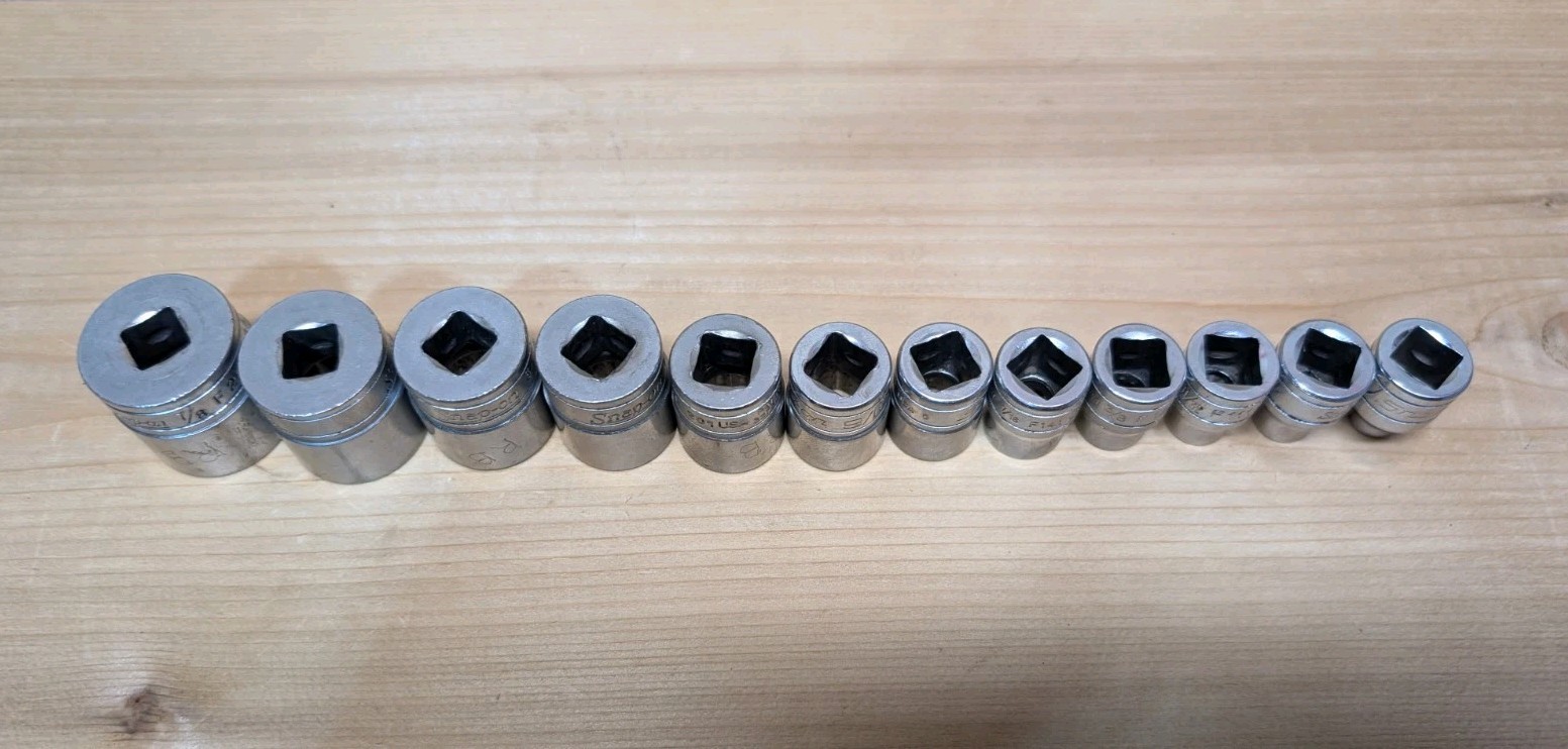 Snap On F Socket Set F081-F281 1/4″-7/8″ 12 Pt & 6 Pt 3/8″ Drive 12 Pc Shallow