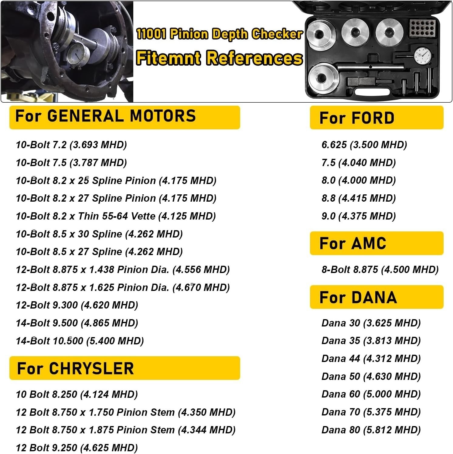 11001 Deluxe Pinion Depth Gauge Checker Tools For GM Ford Chrysler Dana 30-80