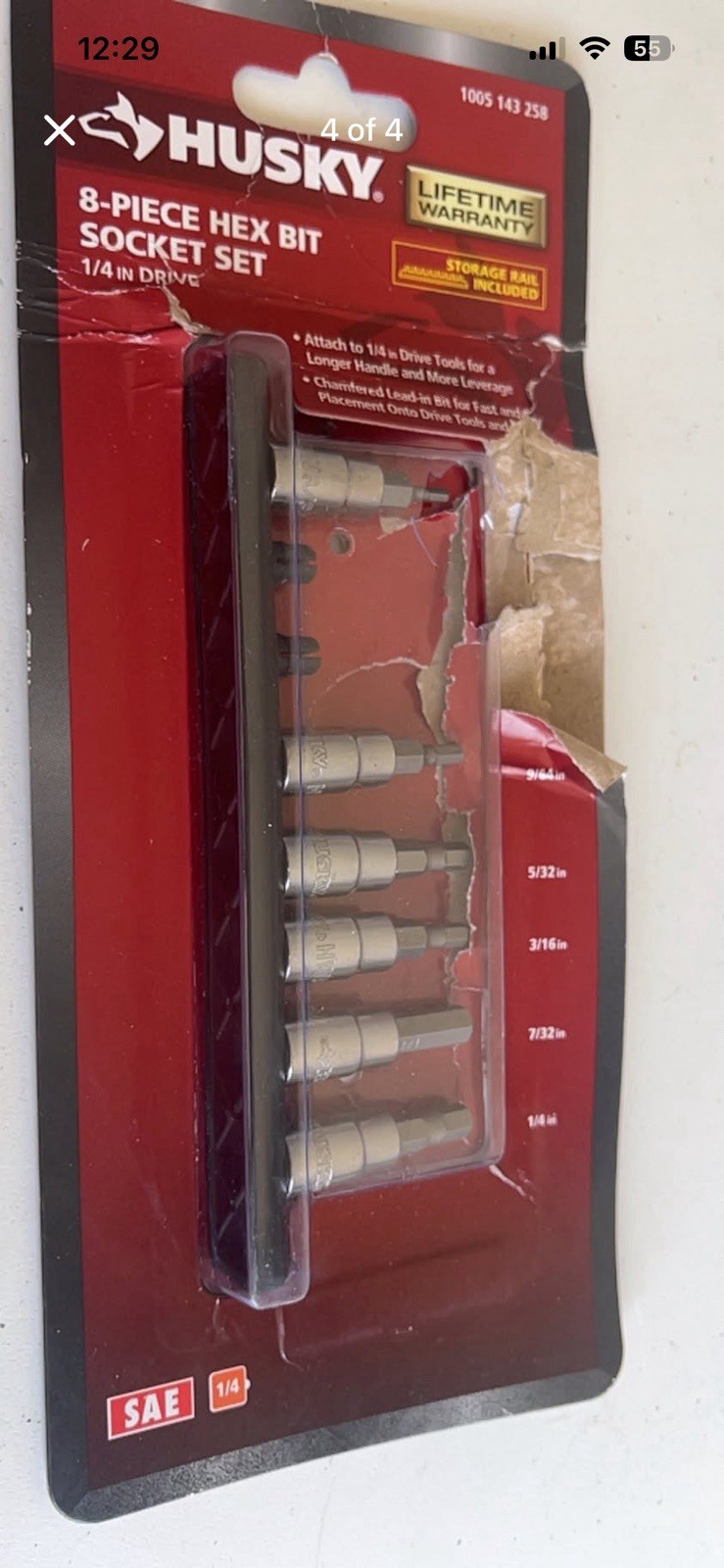 New hex bit socket set has 8 pieces, 1/4 inch drive. Includes storage rail