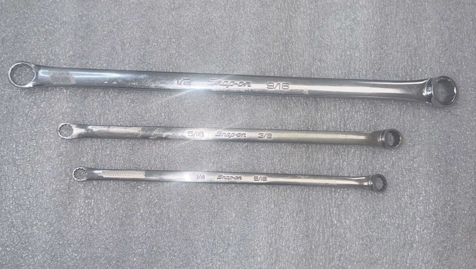 SNAP-ON 3 PC SAE Double Box End Wrench Sizes 1/4”5/16”3/8”5/16”1/2”9/16 USA