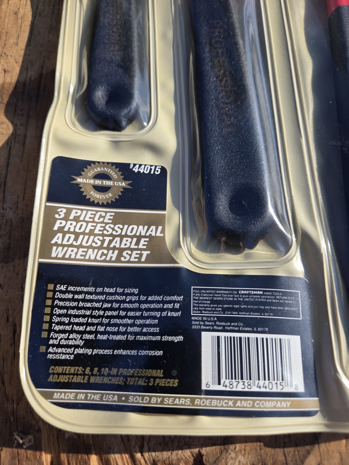Vintage 3pc SEARS Craftsman USA Professional Adjustable 6-8-10″ Wrench Set 44015