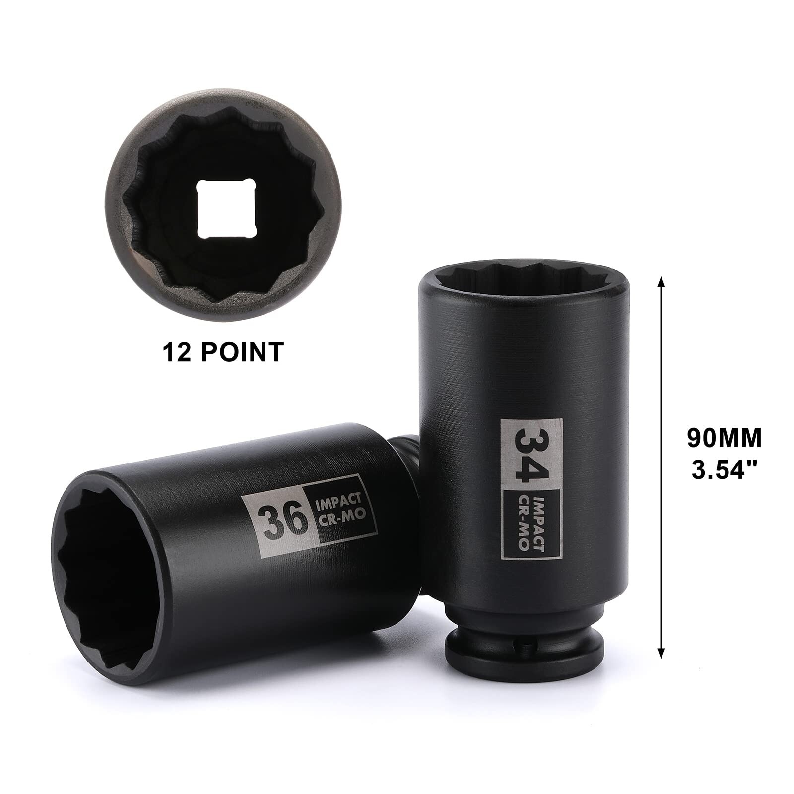 Mayouko 8PCS 1/2″ Deep Axle Nut Impact Socket Set, CR-MO, 12 Point Design, Me…
