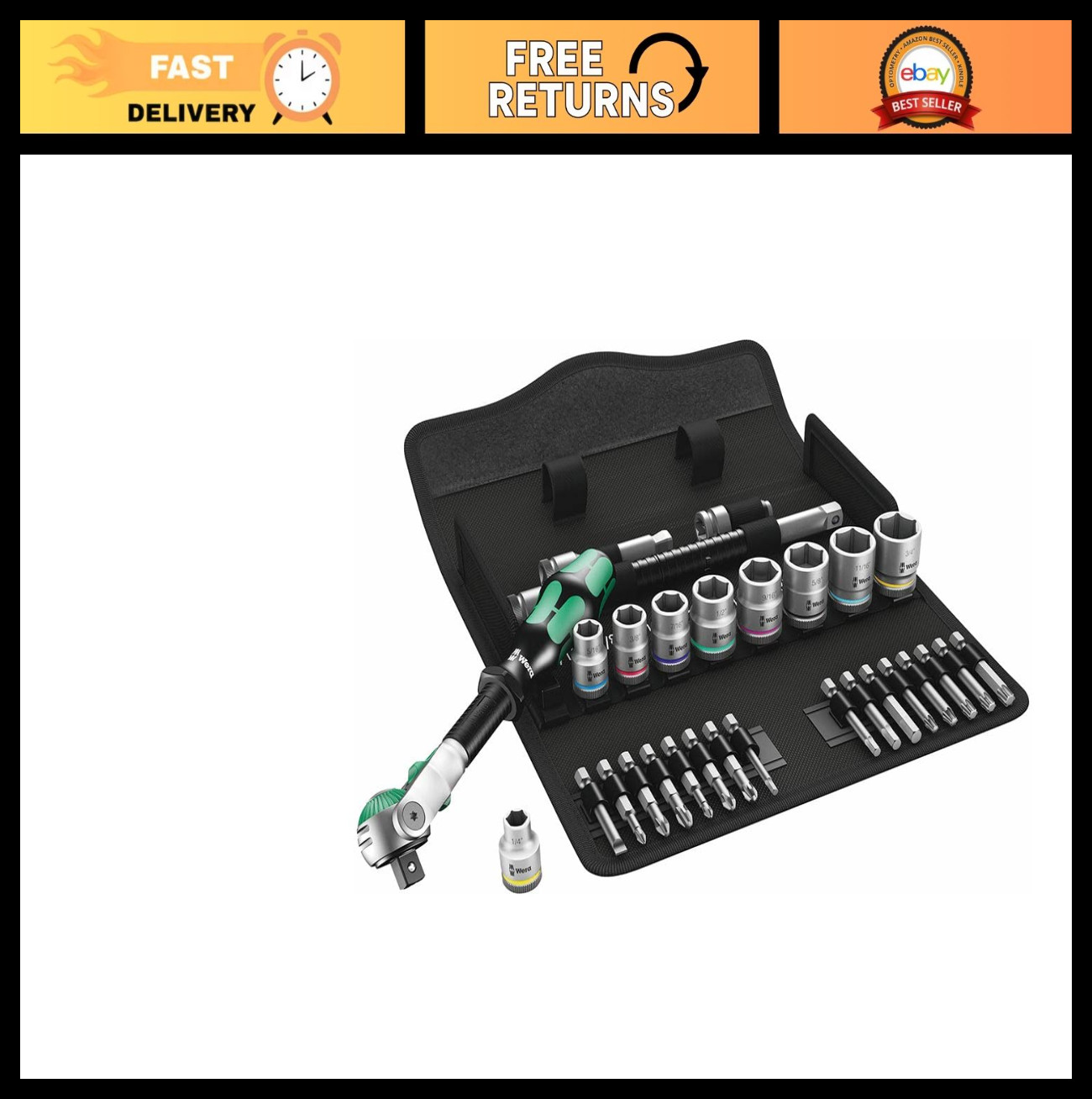 3/8″ Drive Speed Ratchet Set – 9-Piece Zyklop Imperial Tool Kit for Mechanics