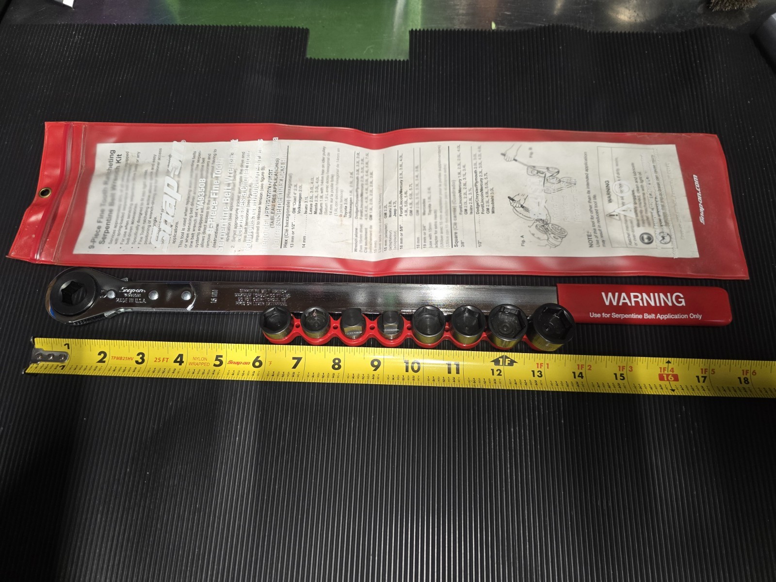 SNAP ON YA9350B1 SERPENTINE BELT PULLEY TENSIONER TOOL WITH ALL SOCKETS BRANDNEW