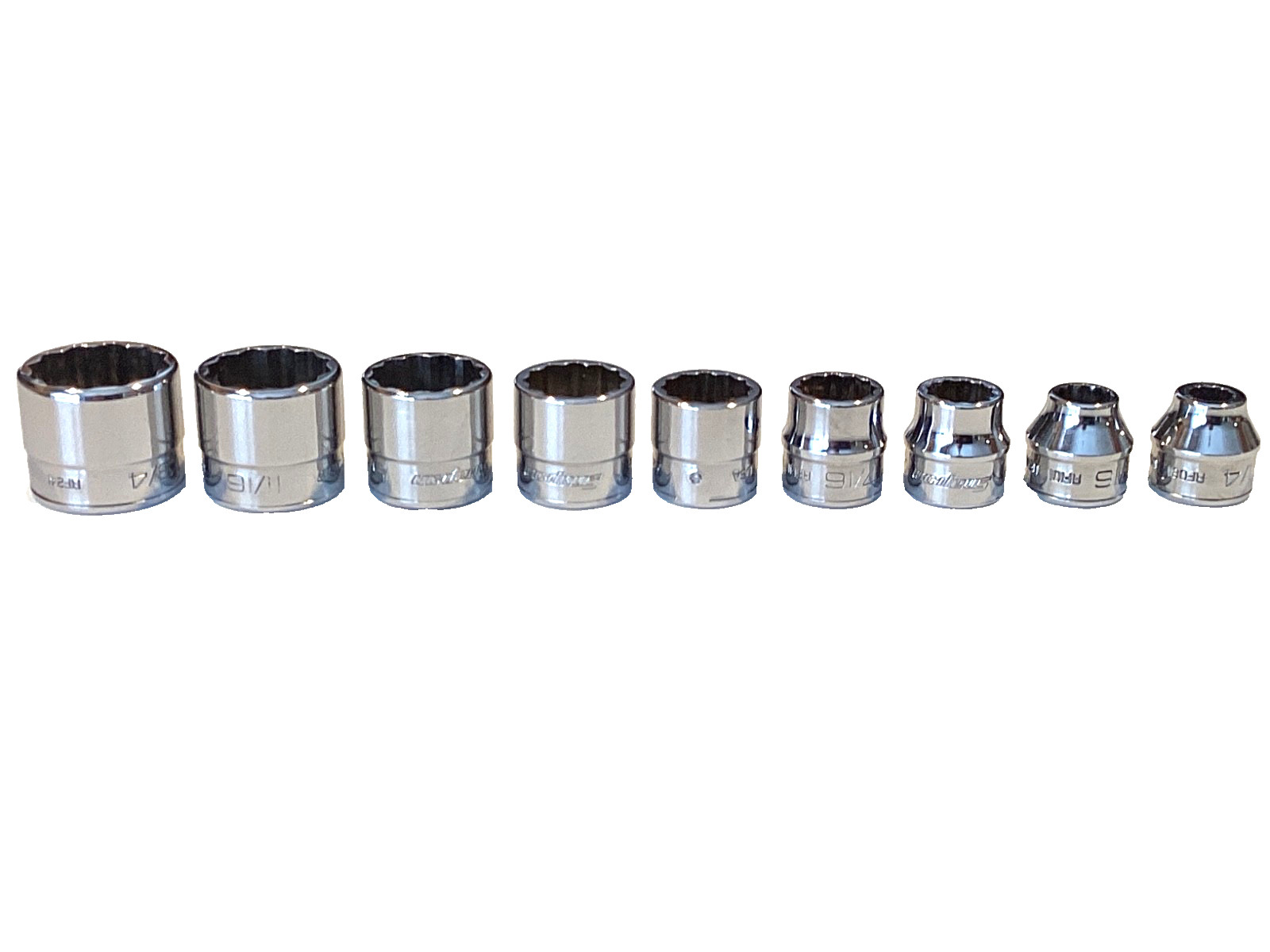 Snap On 209RF 9 Piece 3/8″ Drive 12 Point SAE Low Profile Chrome Socket Set MINT