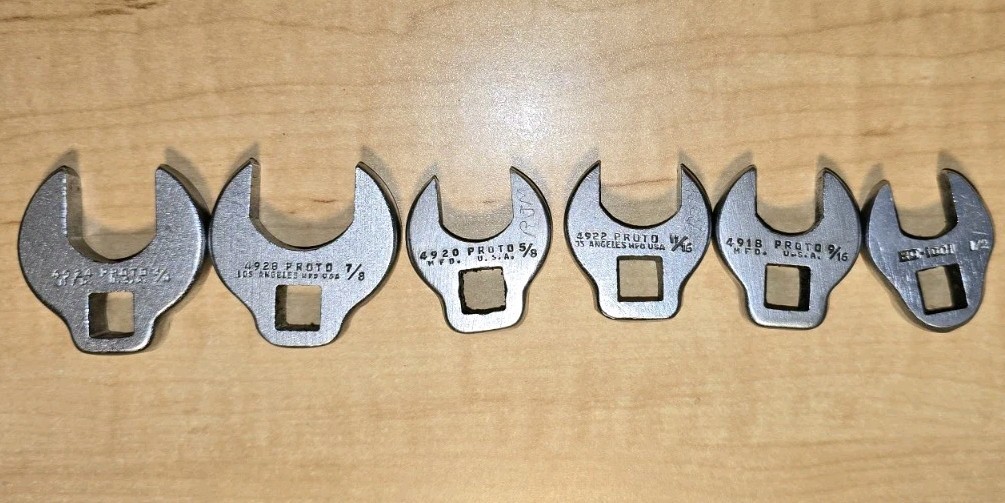 PROTO 6pcs 3/8 drive SAE Crow Foot Set 7/8″, 3/4″, 11/16″, 5/8″, 9/16″, *1/2″