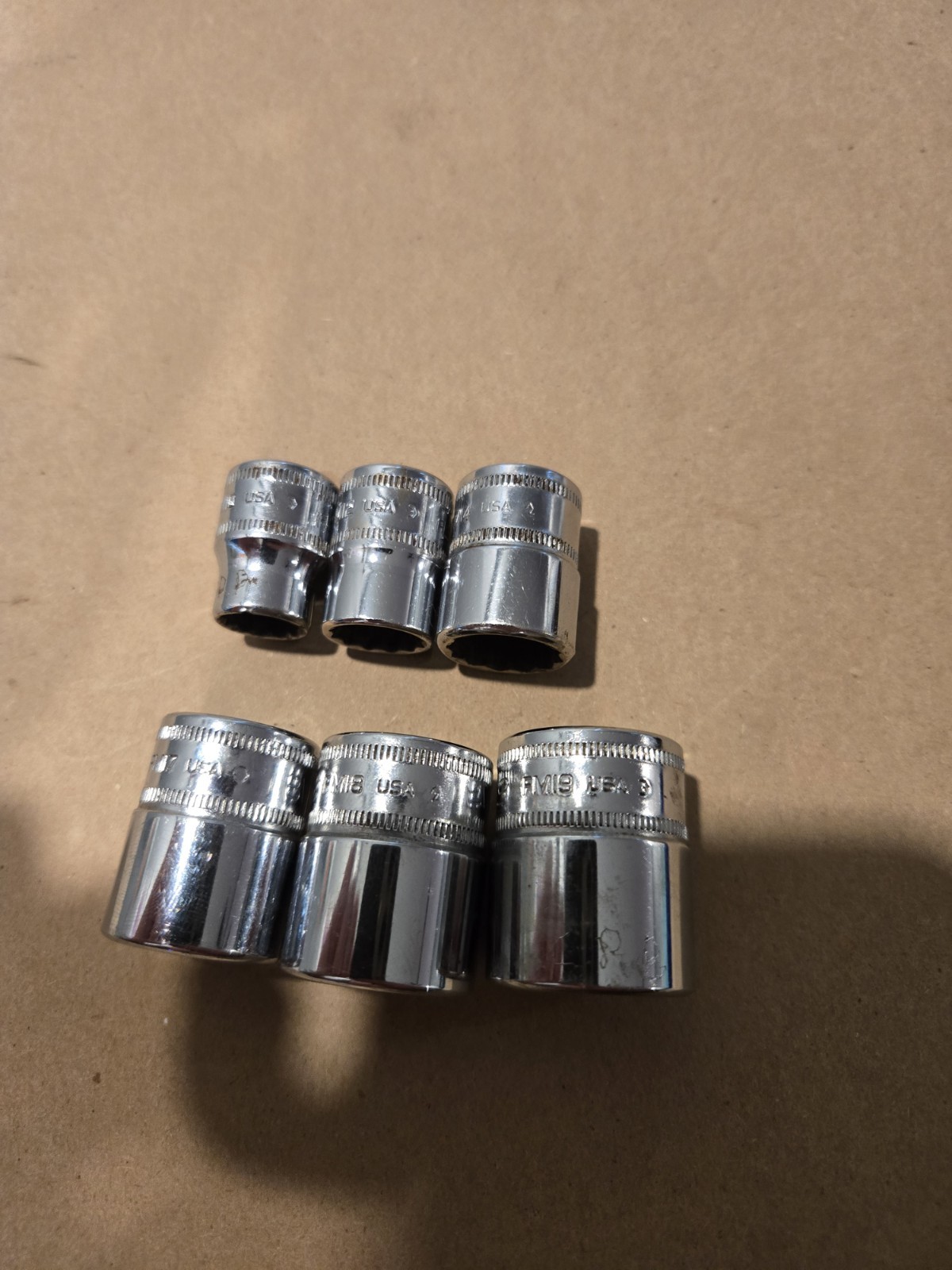 Snap On 3/8″ Drive 10,12,14,17,18,19MM 12PT Metric Shallow Chrome Sockets USA