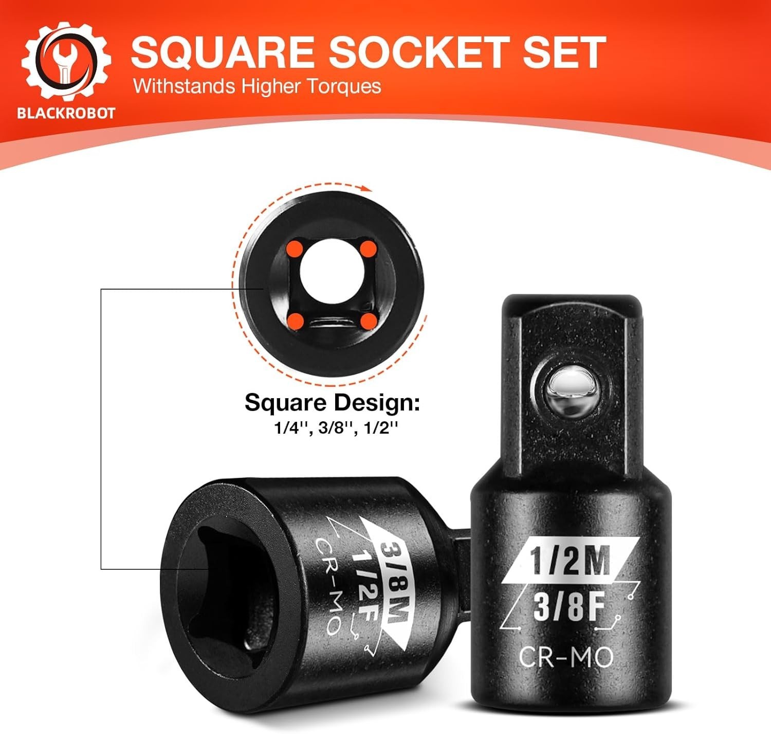 Impact Socket Adapter Set – 4 pcs, Chrome Molybdenum Steel, Corrosion Resista…