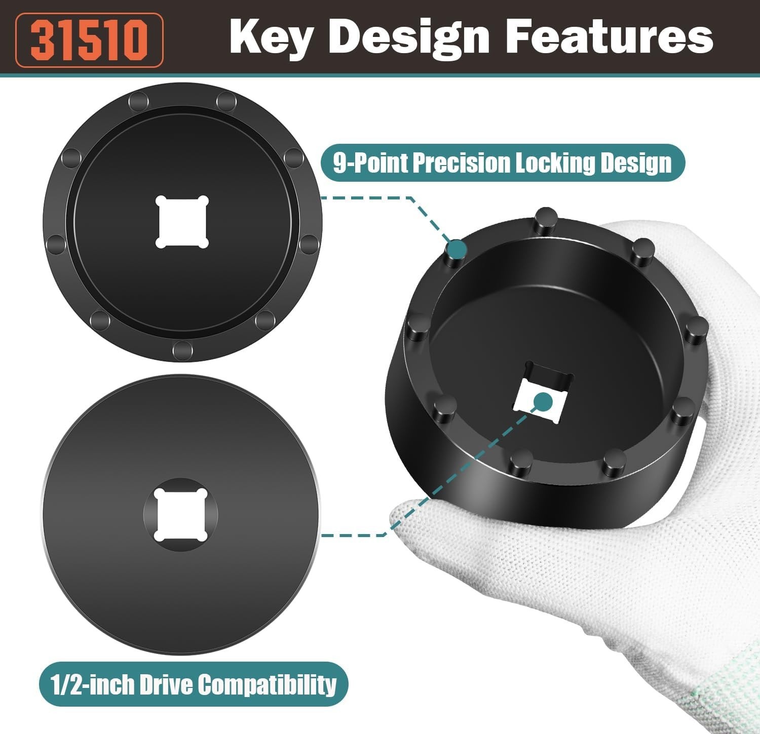 31510 Axle Nut Socket 9 Pin for GM 2020+ Silverado Sierra 2500/3500 1/2″ Drive